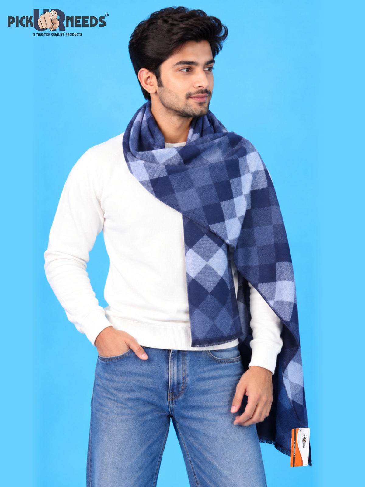 Pick Ur Needs Premium Winter Muffler for Men & Boys Soft & Warm Checkered Design Woolen Style Scarf Stylish Long Neck Wrap for Winter Wear