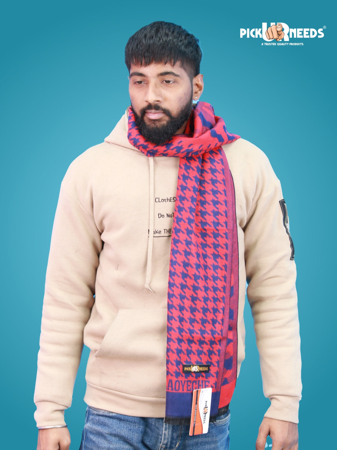 Pick Ur Needs Wool Blend Muffler for Men Soft Winter Scarf with Elegant Checks All-Day Comfort