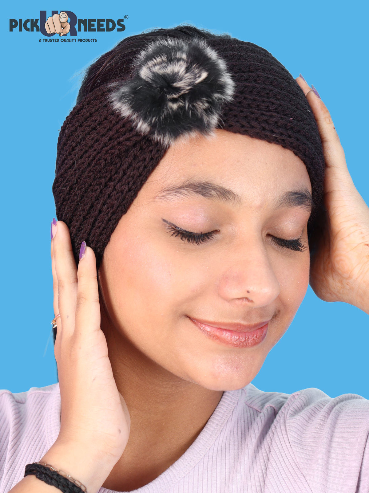 Pick Ur Needs Women & Girls Winter Earmuff Headband Kanpatti with Flower Design Soft Knitted Warm Ear Cover
