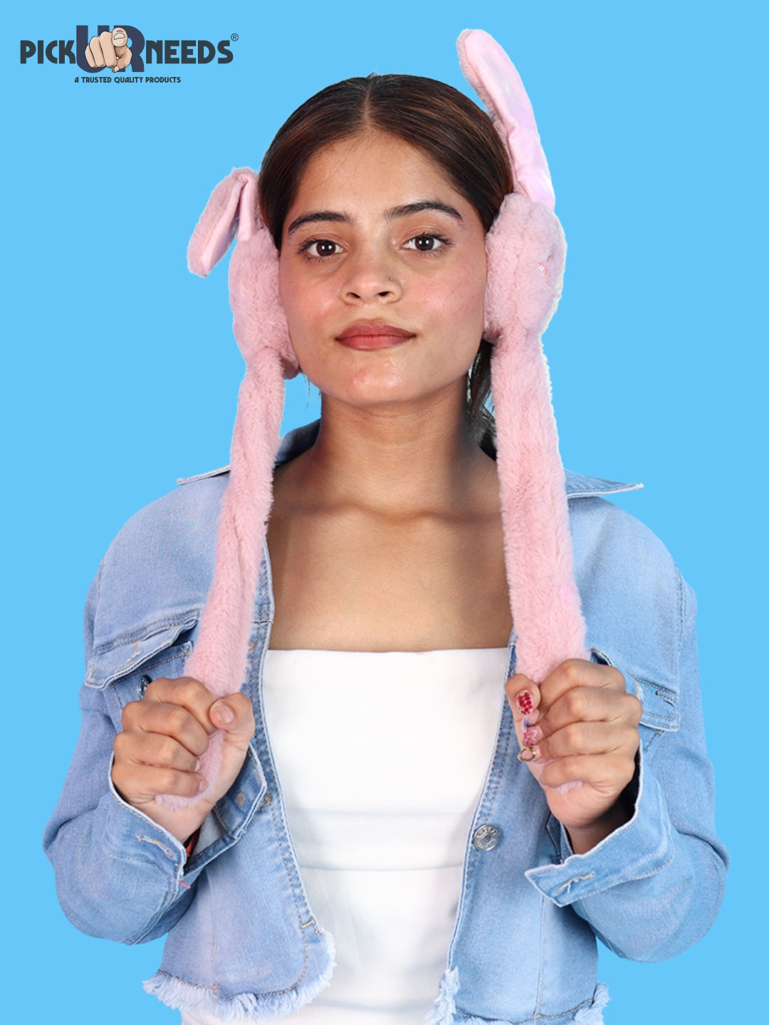 Pick Ur Needs Plush Bunny Cute Earmuffs for Girls & Women with RGB LED Lights,Ultra Soft Warm Winter Moving Flapping Ears Muffs