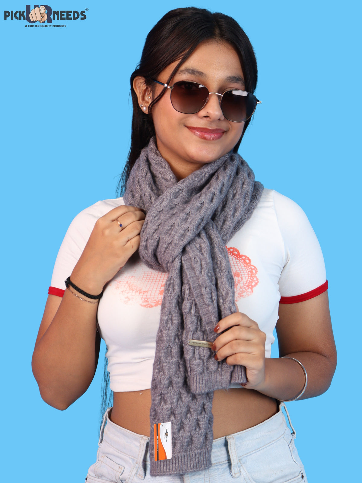 Pick Ur Needs Women and Girls Knitted Winter Muffler, Textured Woollen Scarf with Elegant Woven Pattern, Soft Warm Lightweight Neck Wrap
