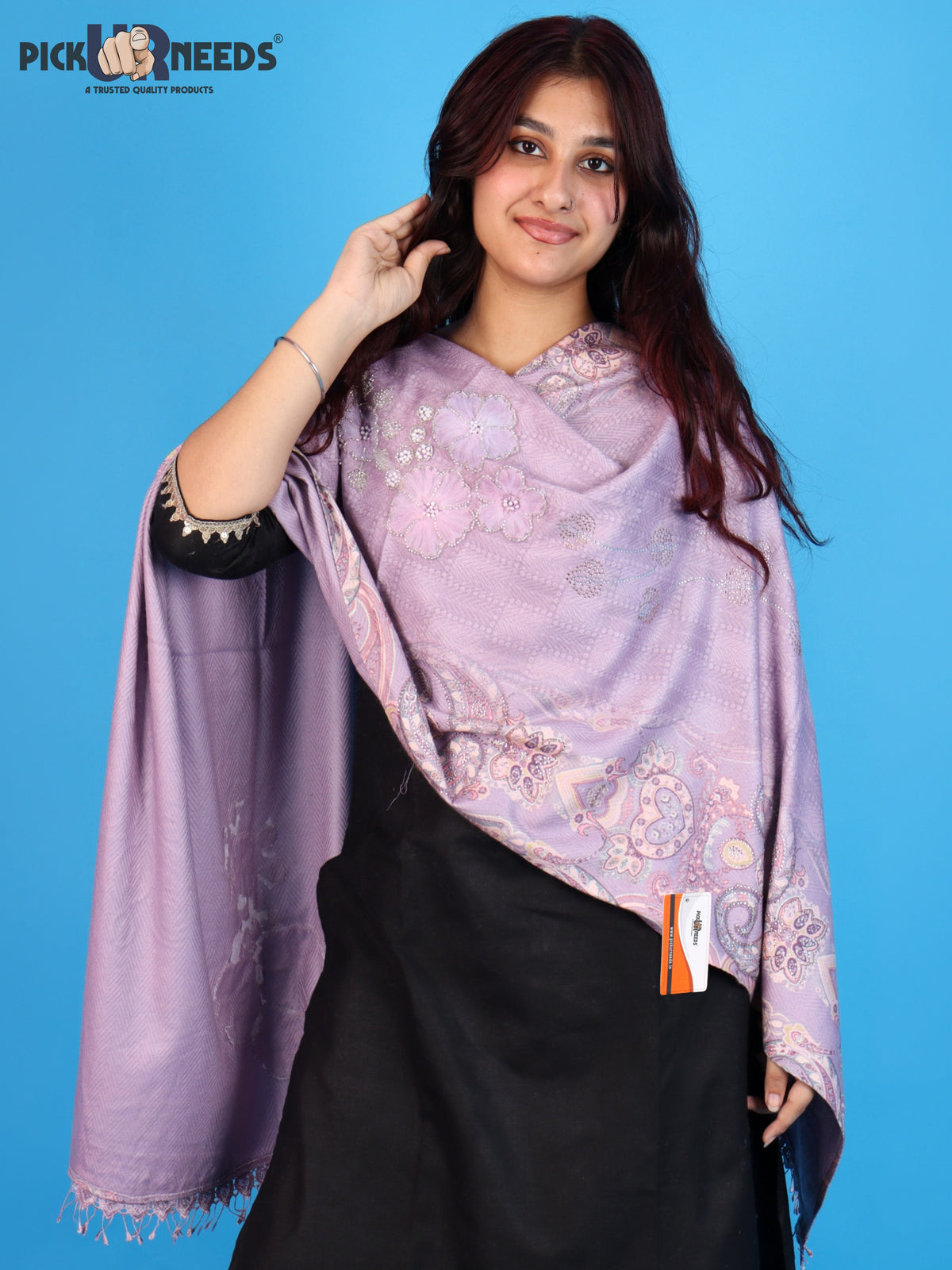 Pick Ur Needs Womens Designer Winter Elegant Floral Embellished Paisley Print Girls Shawl with Decorative Fringe Border
