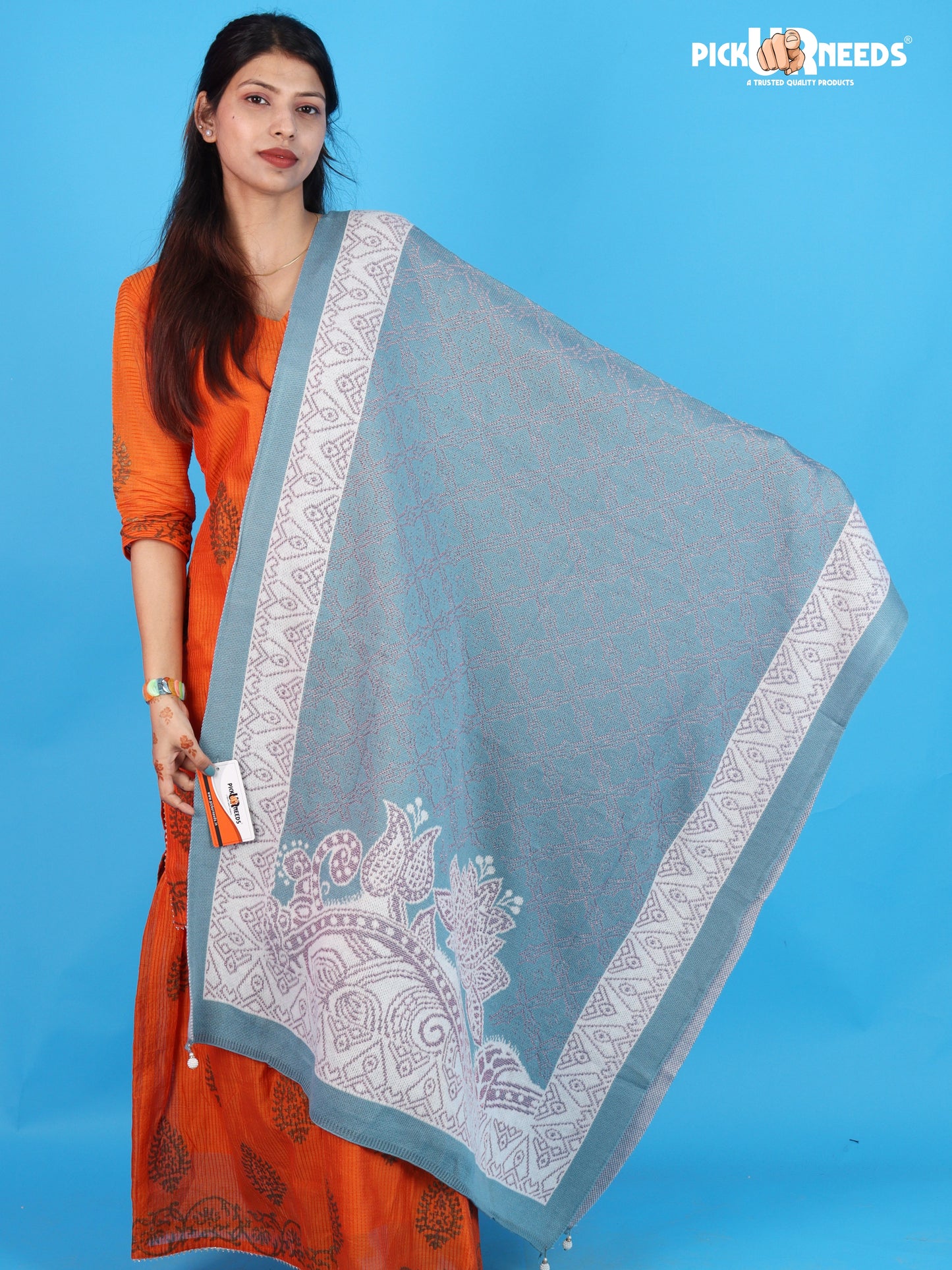 Pick Ur Needs Womens & Girls Soft Knitted Winter Shawl with Elegant Floral & Geometric Pattern, Warm Lightweight Stylish Stole For Ladies