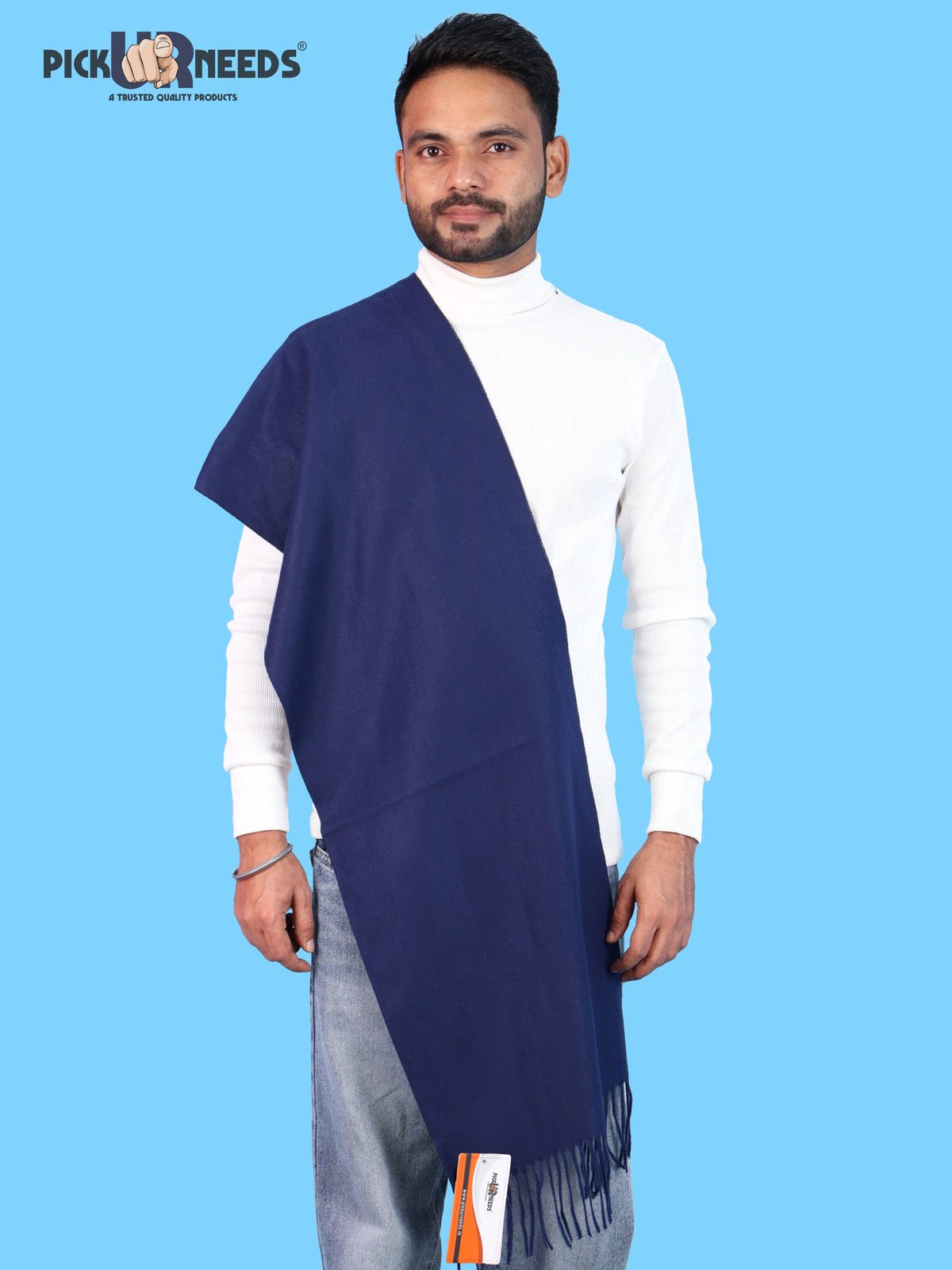 Pick Ur Needs Men’s Woolen Muffler Scarf Soft Warm Boys Winter Neck Wrap, Elegant Solid Style, Long Design with Decorative Fringes