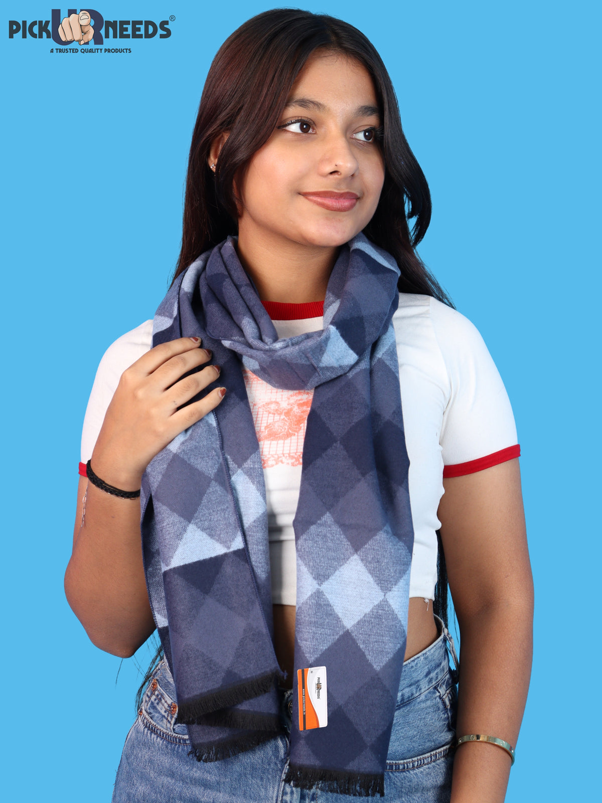 Pick Ur Needs Women & Girls Soft Woolen Checkered Muffler Warm Winter Neck Scarf with Stylish Checked Pattern