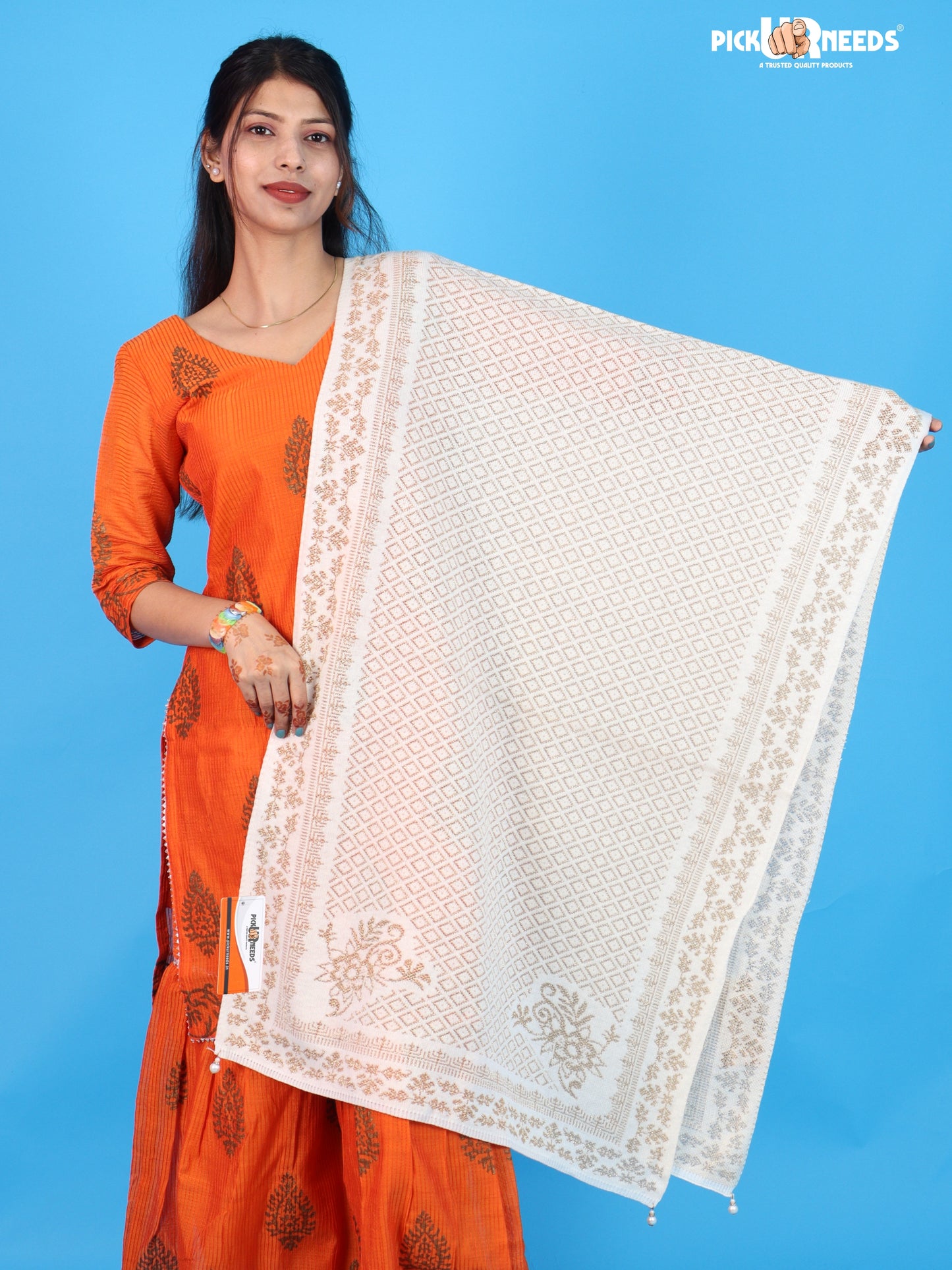 Pick Ur Needs Ladies Printed Winter Shawl with Elegant Pattern Soft Knitted Stole with Designer Border & Tassel Finish Comfortable Shoulder Wrap for