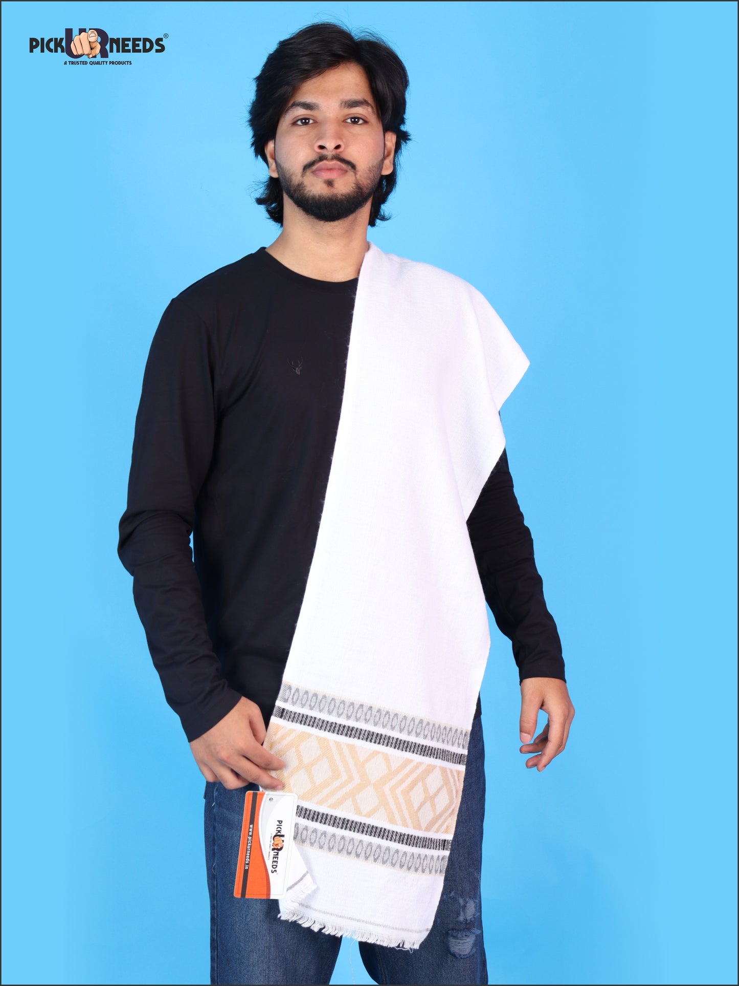 Pick Ur Needs Kullu Muffler for Men & Boys Traditional Woolen Winter Scarf with Elegant Woven Pattern & Fringed Ends Soft Warm Stole for Men