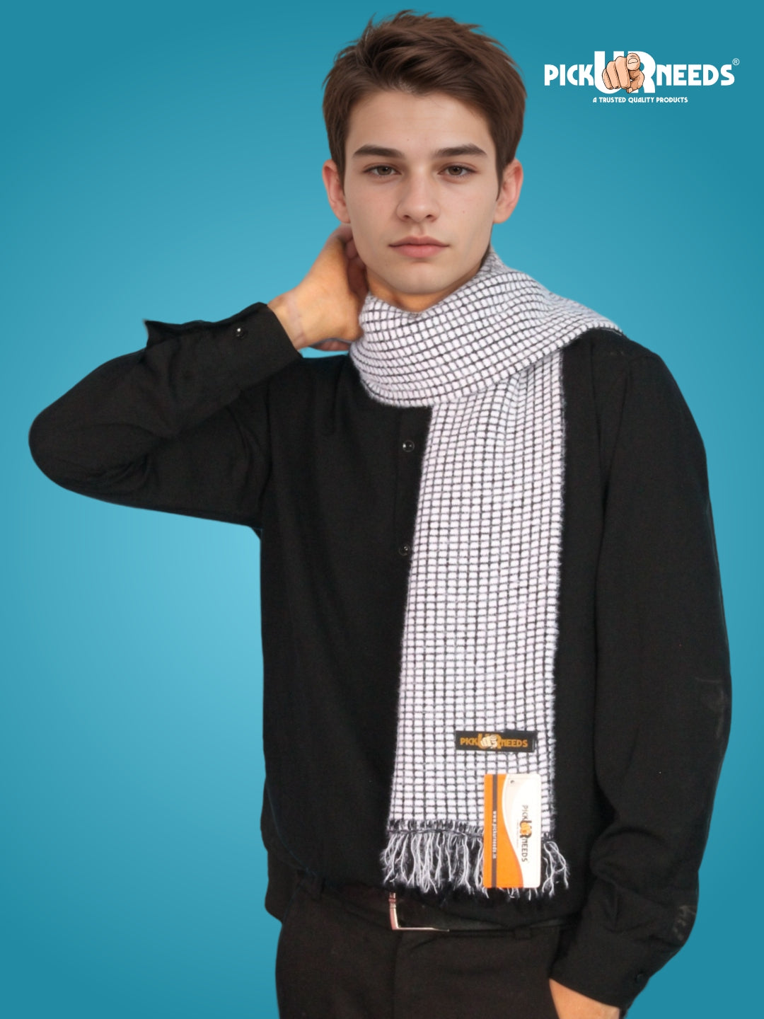 Pick Ur Needs Soft Warm Woolen Premium Winter Muffler for Men Scarf with Stylish Check Pattern Long & Comfortable Cold Weather Neck Wrap