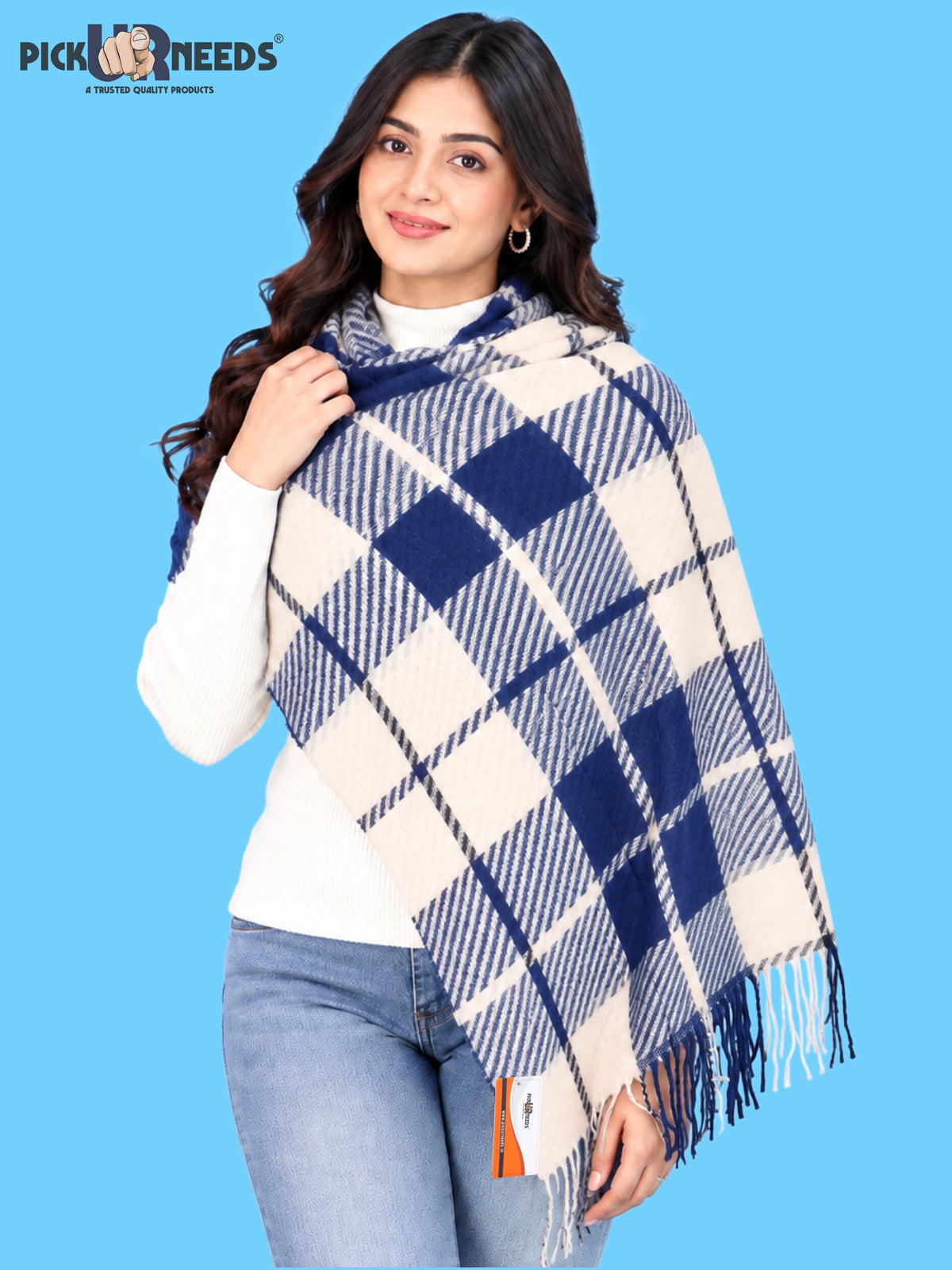 Pick Ur Needs Women's Winter Shawl & Muffler Soft Warm Checkered Printed Stole with Tassels Stylish Neck Wrap Scarf for Women & Girls