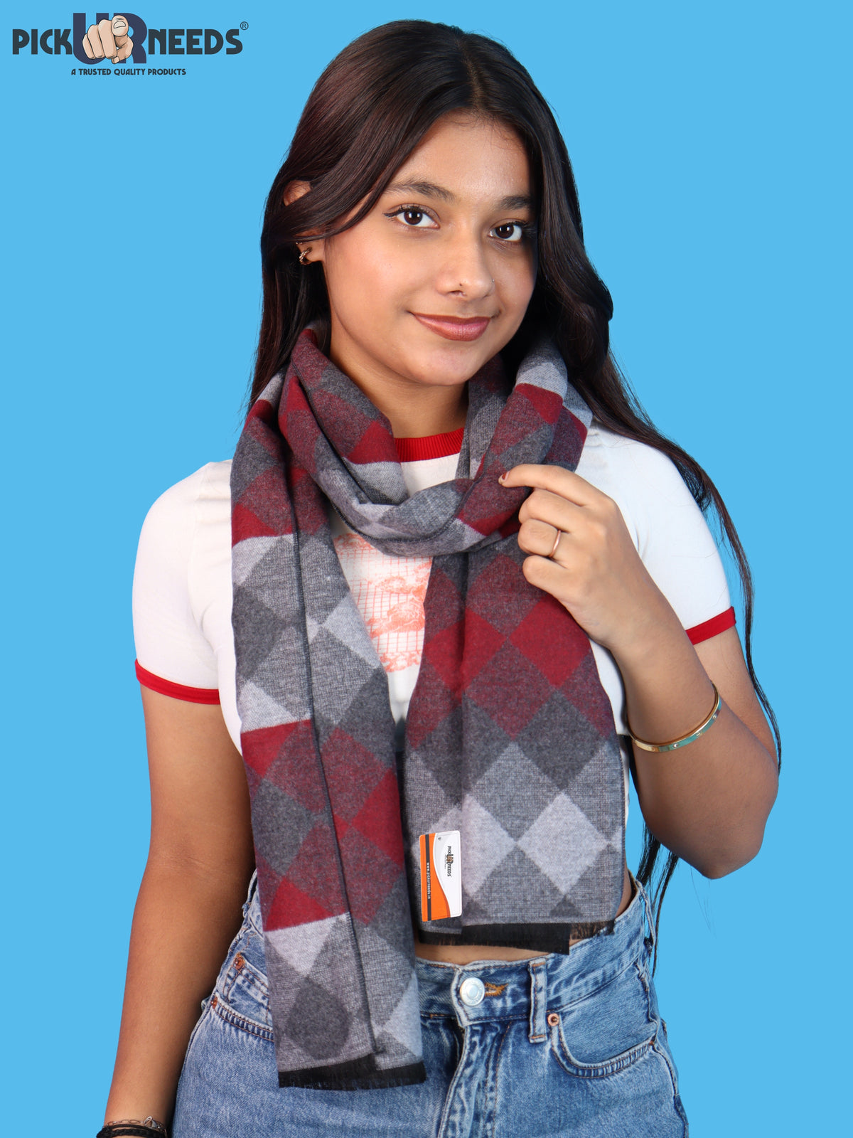 Pick Ur Needs Women & Girls Soft Woolen Checkered Muffler Warm Winter Neck Scarf with Stylish Checked Pattern