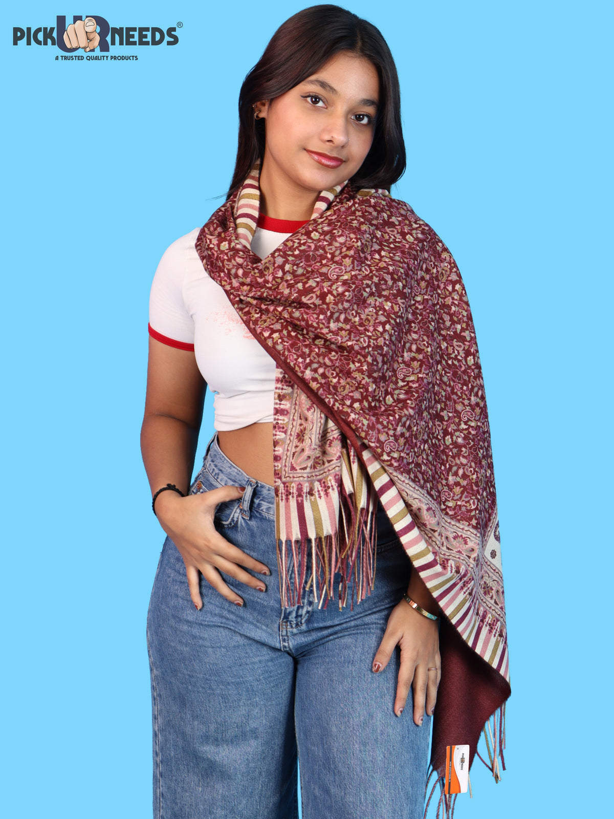 Pick Ur Needs Women Winter Shawl & Muffler Soft Warm Floral Paisley Printed Stole with Tassels Stylish Lightweight Neck Wrap Scarf for Women & Girls