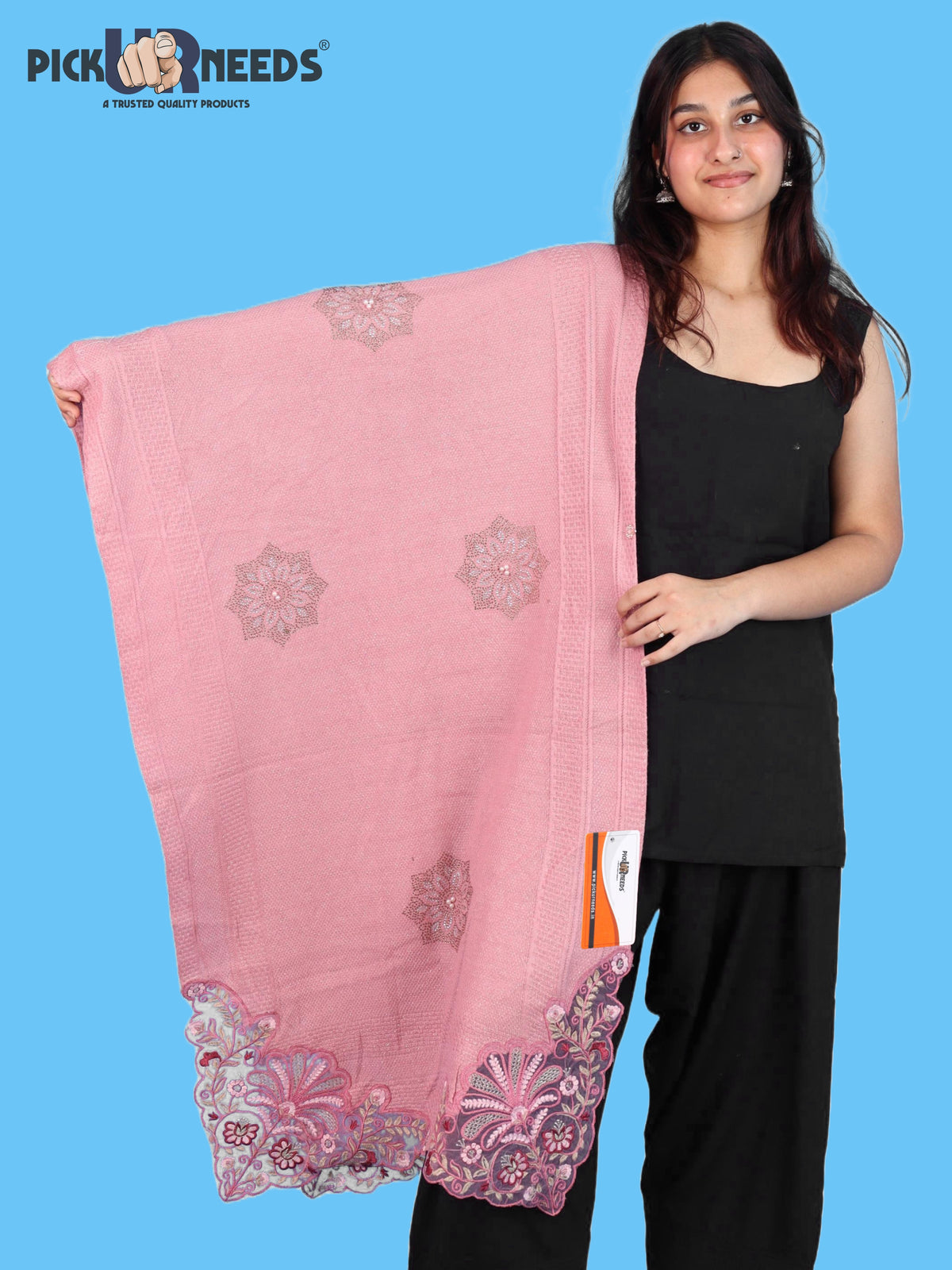 Pick Ur Needs Women & Girls Knitted Woolen Shawl Net Work Floral Border Multi-Style Poncho Shrug Wrap for Wedding Party & Special Occasions