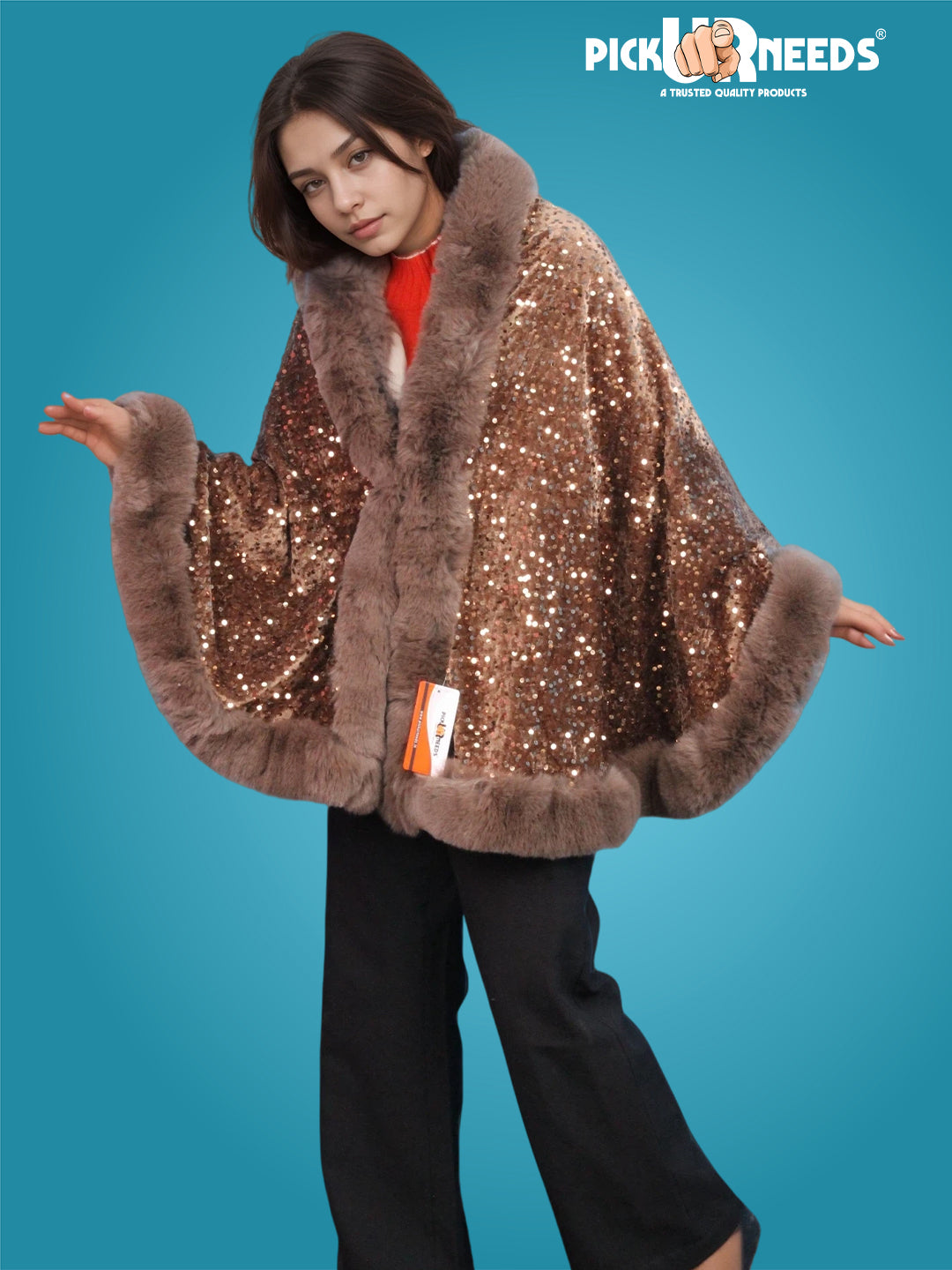 Visit the Pick Ur Needs Store Pick Ur Needs Luxury Sequin Faux Fur Shawl for Women Poncho & Winter Shrug Soft Warm Designer Wrap for Evening Parties