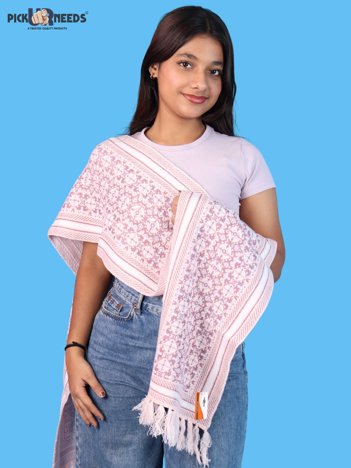 Pick Ur Needs Womens & Girls Super Soft Knitted Woolen Muffler Warm Winter Neck Scarf with Elegant Printed Design & Tassels