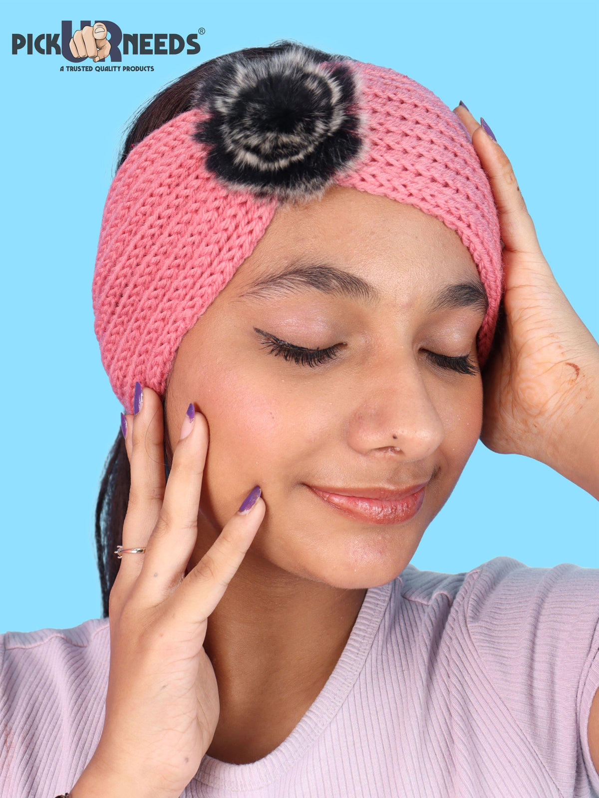 Pick Ur Needs Women & Girls Winter Earmuff Headband Kanpatti with Flower Design Soft Knitted Warm Ear Cover