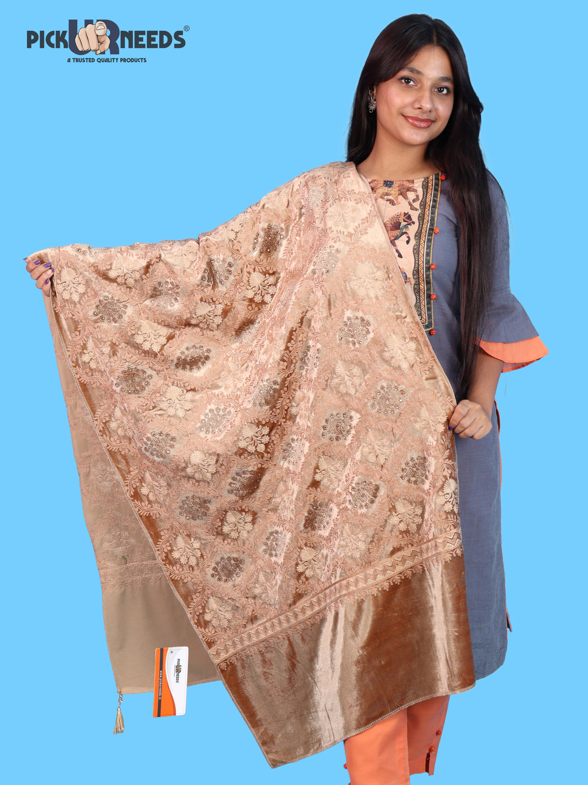 Pick Ur Needs Womens Velvet Woolen Girls Shawl with Elegant Embroidered Design, Warm Winter Wrap for Wedding Parties, Festive Occasions