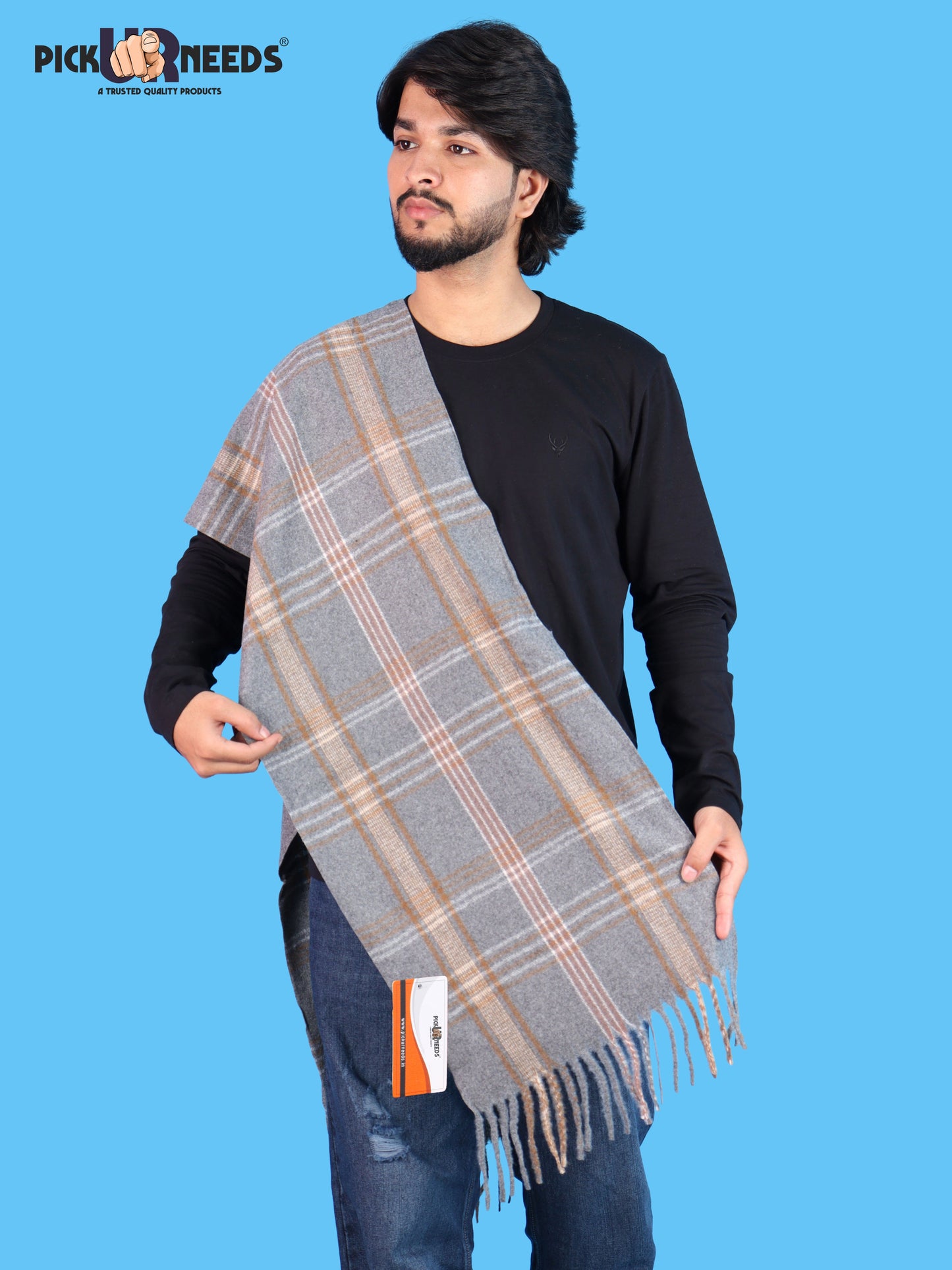 Pick Ur Needs Men’s Winter Muffler Shawl Soft Warm Checkered Scarf with Fringes  Stylish Neck Wrap for Men & Boys  Winter Wear Accessory