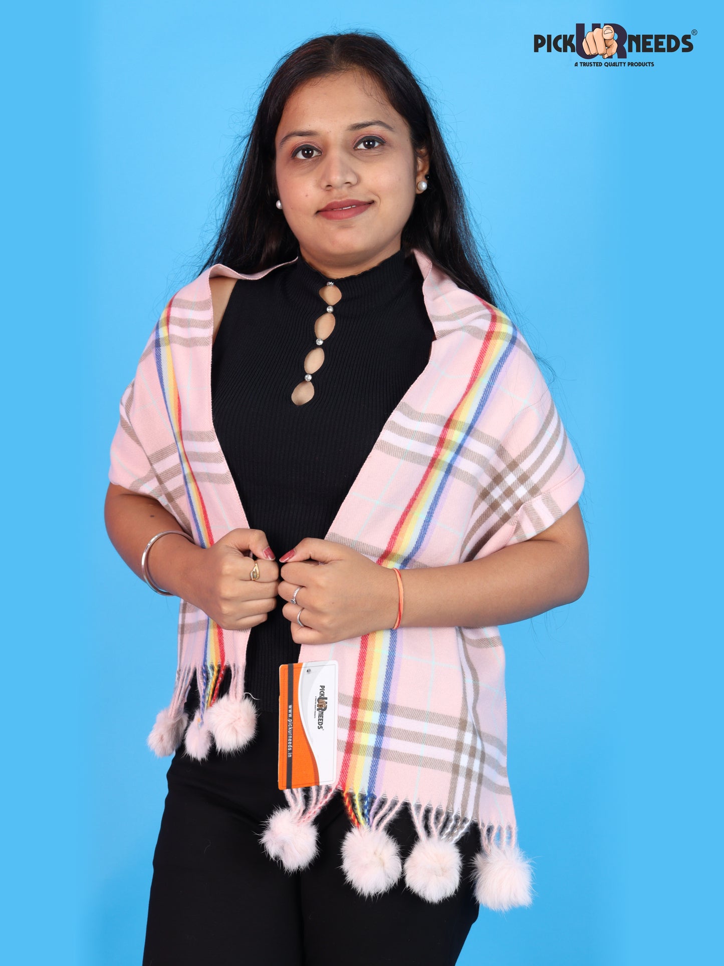 Pick Ur Needs Women’s Winter Scarf for Stylish & Comfortable Girls Wear Soft Warm Printed Muffler with Fringe & Pom Pom Detailing