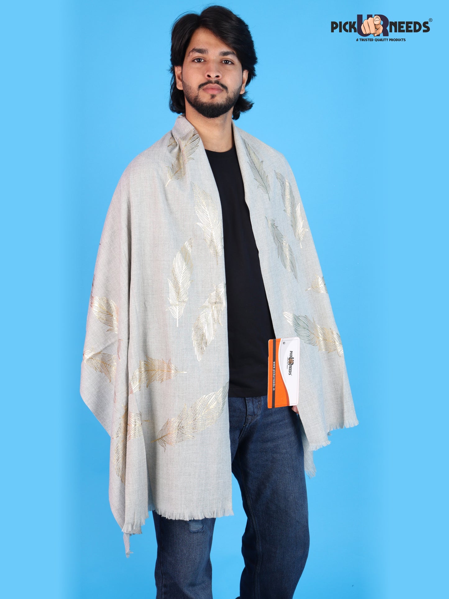 Pick Ur Needs Winter Shawl, Scarf, Stole & Muffler with Elegant Feather Print Soft Lightweight Winter Wrap for Men Stylish Scarf Stole for Kurta, Shirt For Boys