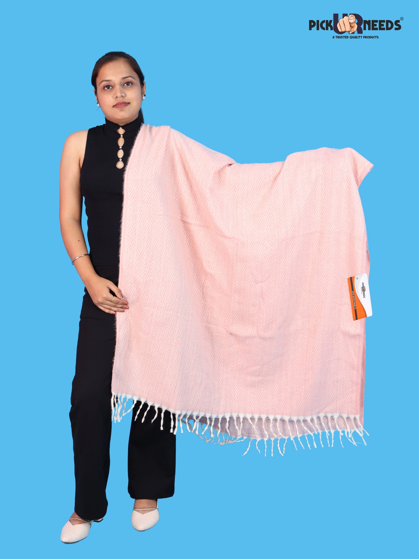 Pick Ur Needs Women’s Winter Muffler Shawl Soft & Warm Knitted Herringbone Wrap with Elegant Fringe Stole For Girls