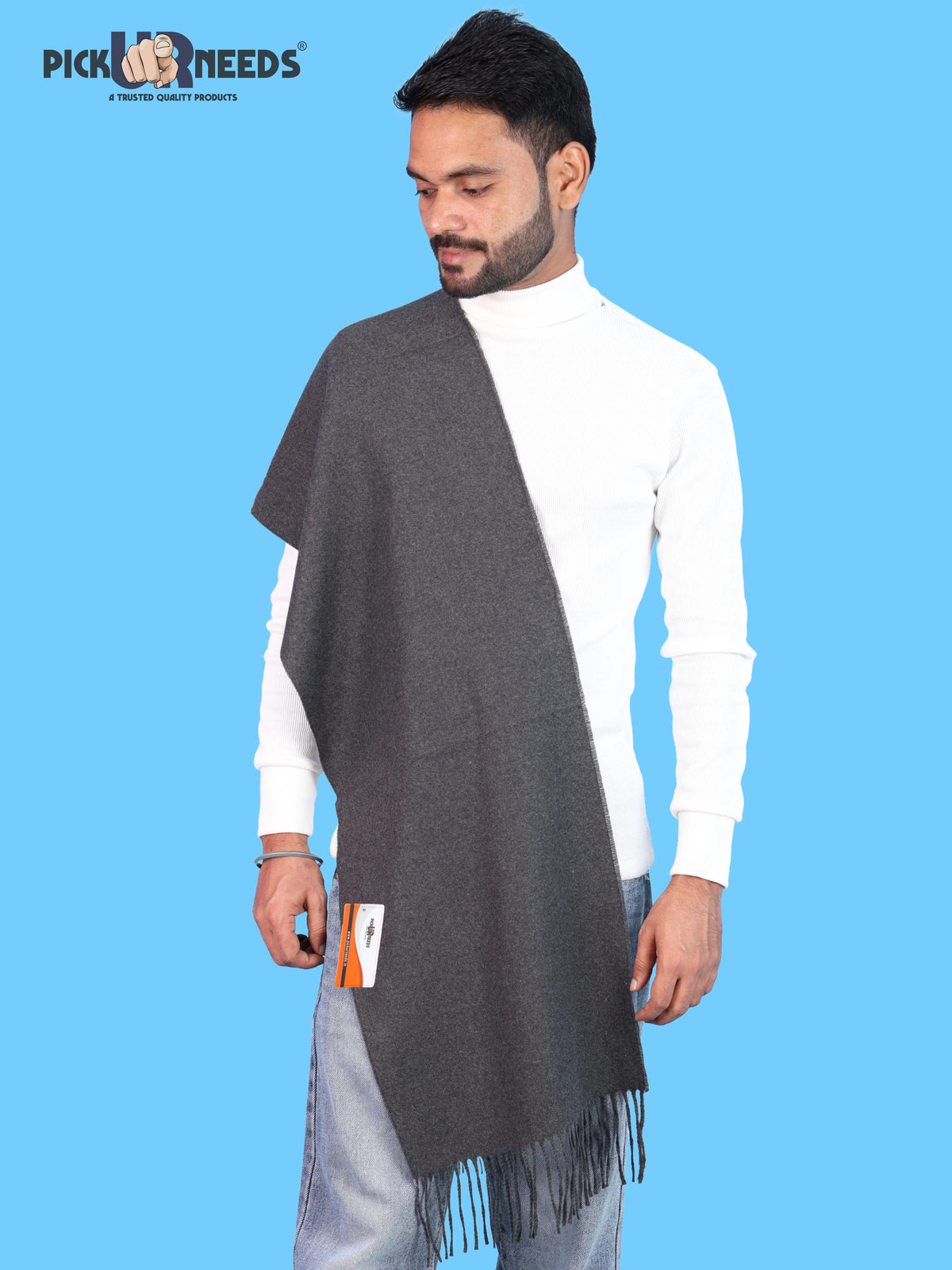 Pick Ur Needs Men’s Woolen Muffler Scarf Soft Warm Boys Winter Neck Wrap, Elegant Solid Style, Long Design with Decorative Fringes