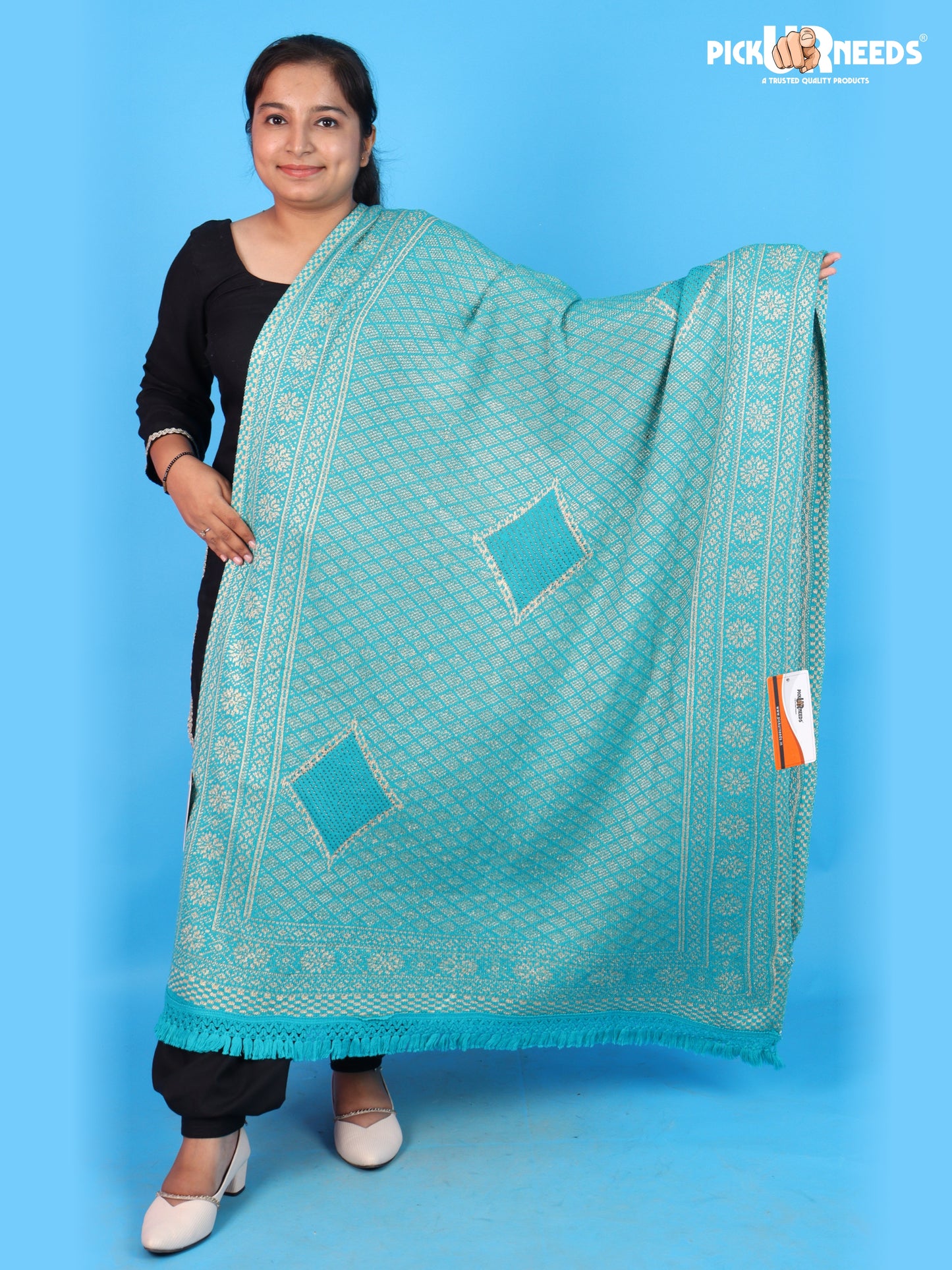 Pick Ur Needs Women & Girls Designer Shawl Stole with Elegant Woven Floral & Geometric Pattern, Soft Warm Winter Wrap with Fringed Border, Stylish Shoulder Scarf for Ladies