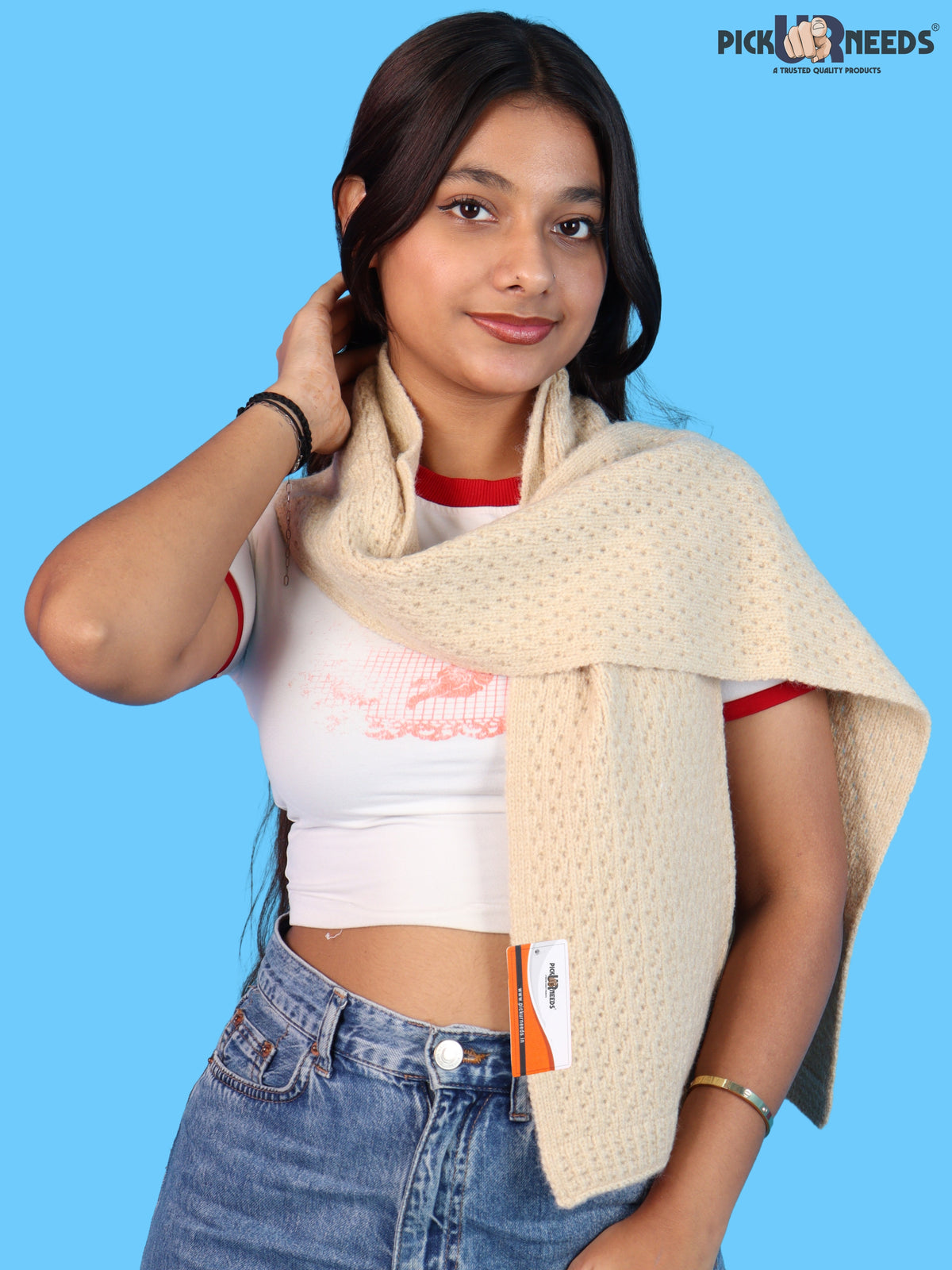Pick Ur Needs Womens Soft Muffler Scarf, Lightweight Knitted Winter Stole, Warm & Cozy Long Neck Wrap for Women & Girls