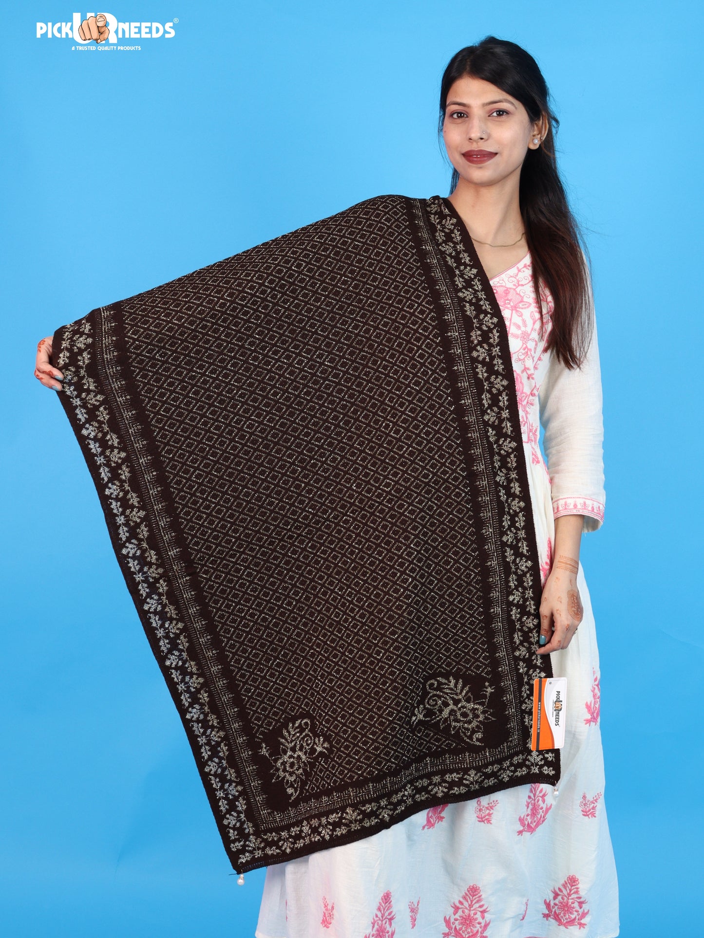 Pick Ur Needs Ladies Printed Winter Shawl with Elegant Pattern Soft Knitted Stole with Designer Border & Tassel Finish Comfortable Shoulder Wrap for