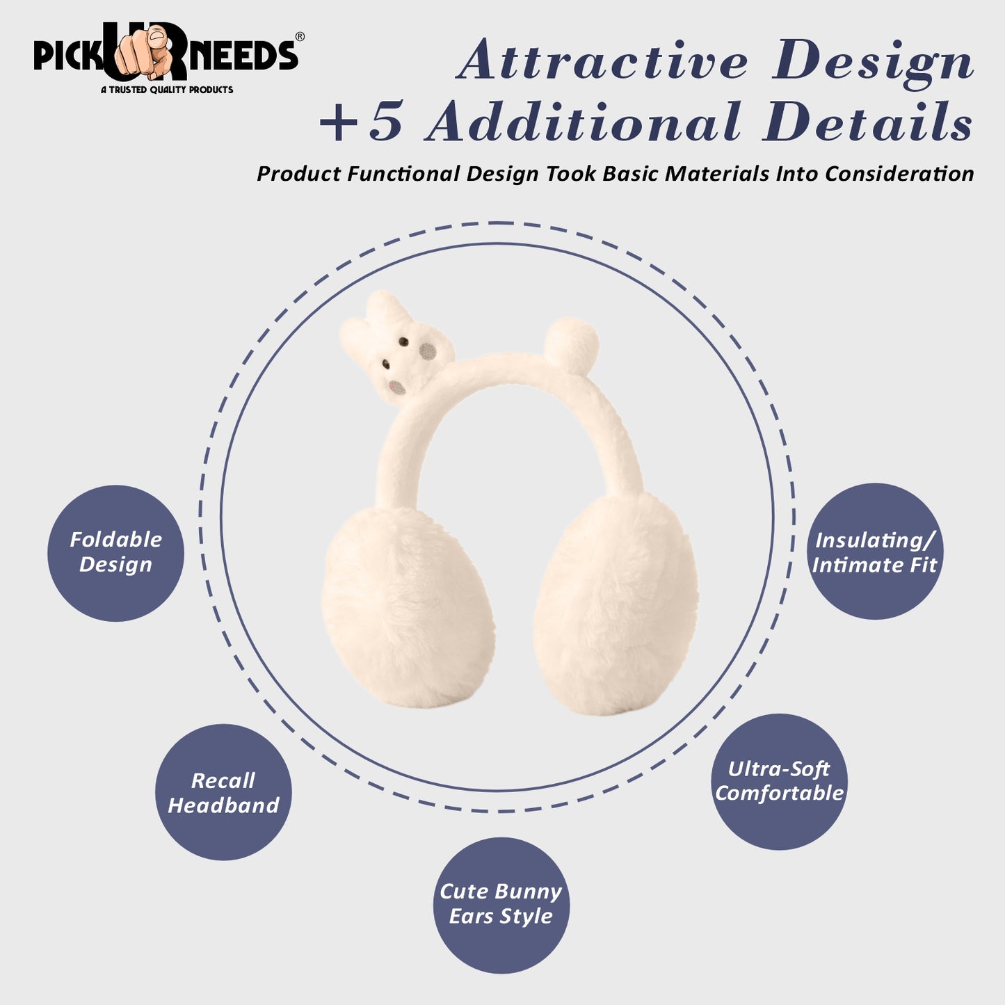 Pick Ur Needs Cute Bunny Ear Muffs for Women & Kids – Foldable Ultra-Soft Winter Earmuffs, Lightweight Plush Ear Warmers
