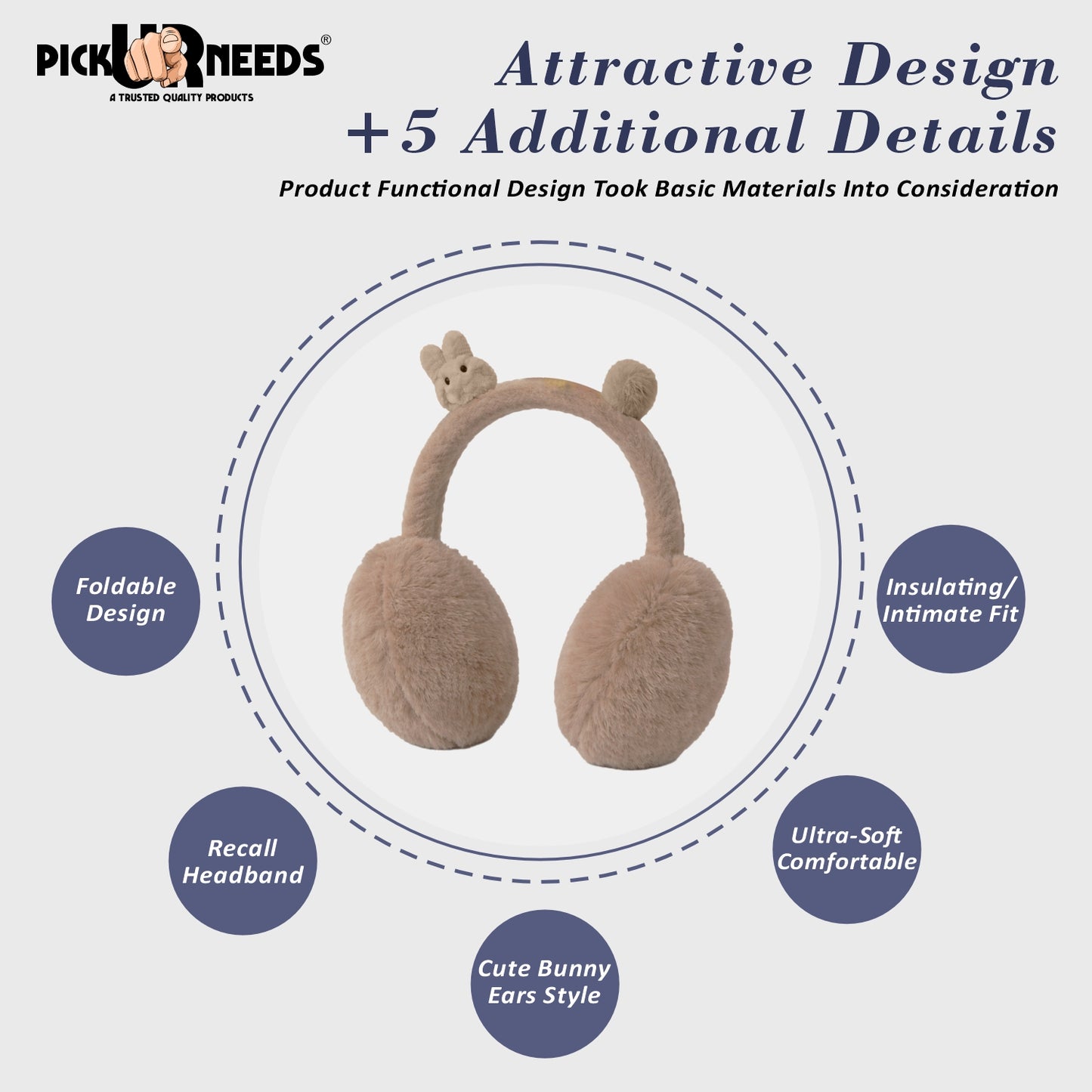 Pick Ur Needs Cute Bunny Ear Muffs for Women & Kids – Foldable Ultra-Soft Winter Earmuffs, Lightweight Plush Ear Warmers