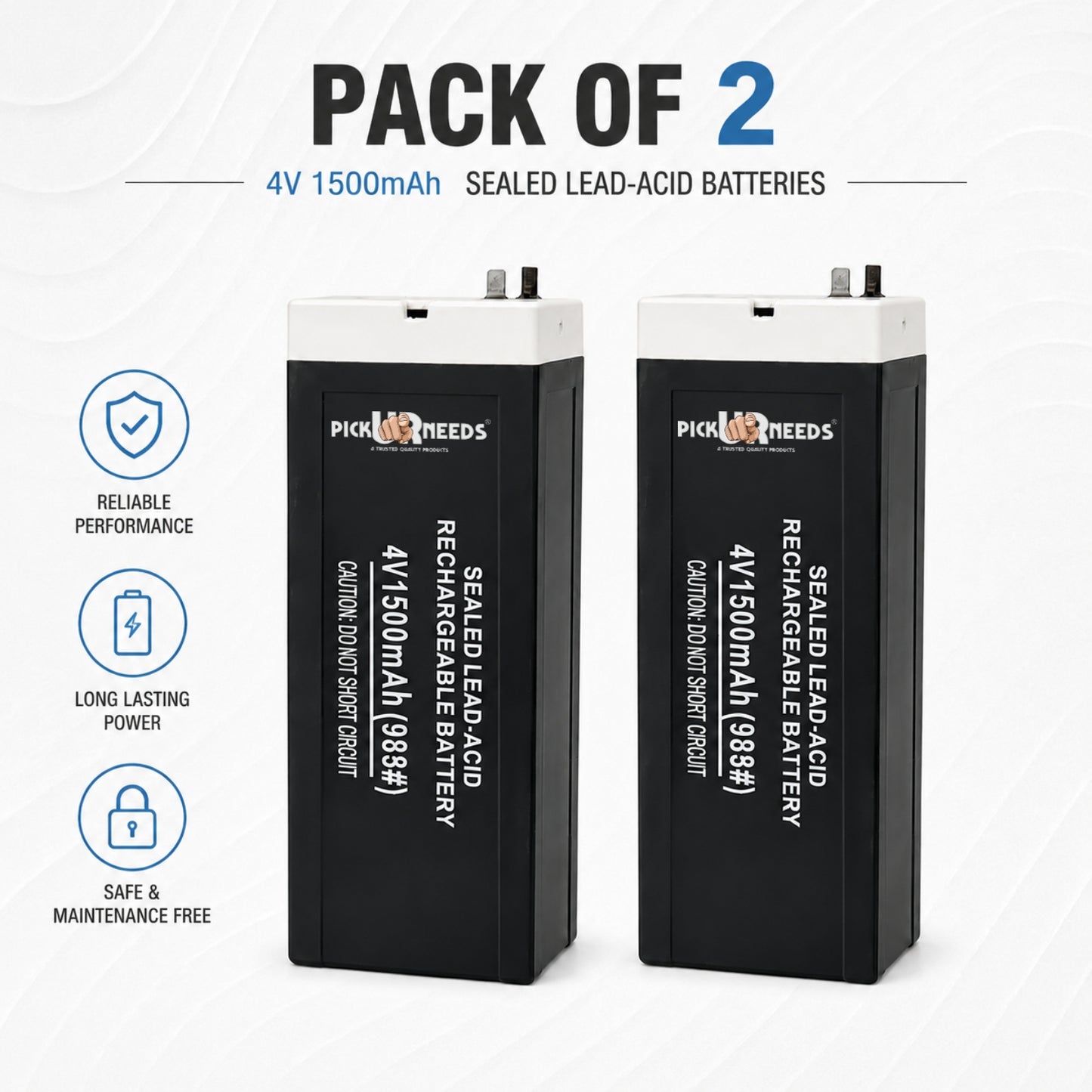 Pick Ur Needs 4V 1500mAh Rechargeable Lead Acid Battery for Emergency & Security Use 4 hrs Lantern Emergency Light (Black)