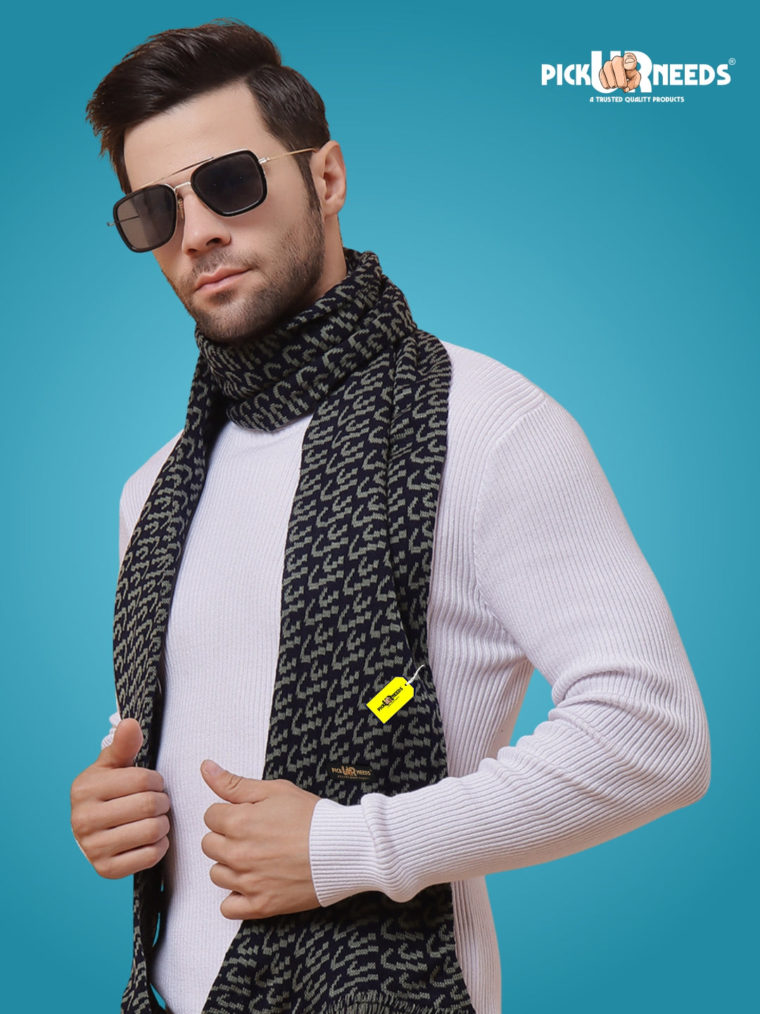 Pick Ur Needs Premium Winter Knit Muffler for Men Soft Woolen Neck Scarf with Stylish Pattern Warm & Comfortable Winter Wear for Outdoor & Casual Use