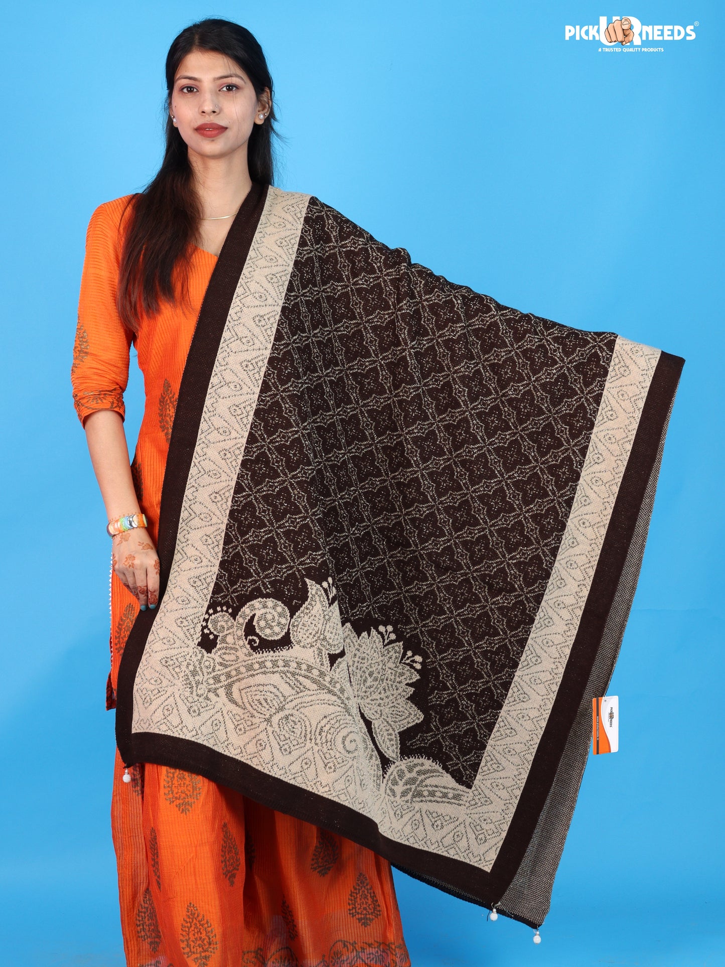 Pick Ur Needs Womens & Girls Soft Knitted Winter Shawl with Elegant Floral & Geometric Pattern, Warm Lightweight Stylish Stole For Ladies