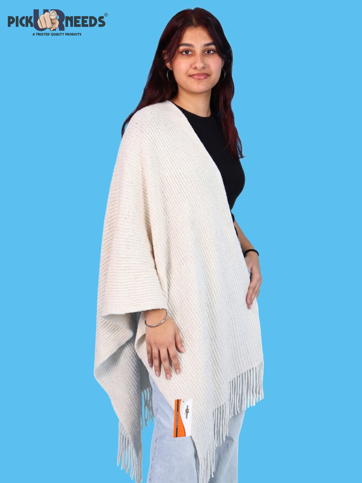 Pick Ur Needs Womens Winter shawl with Soft Plush Texture & Long Fringe Detailing Elegant Wrap for Ladies & Girls Cozy Seasonal Shoulder Cover for Casual, Ethnic & Western Outfits