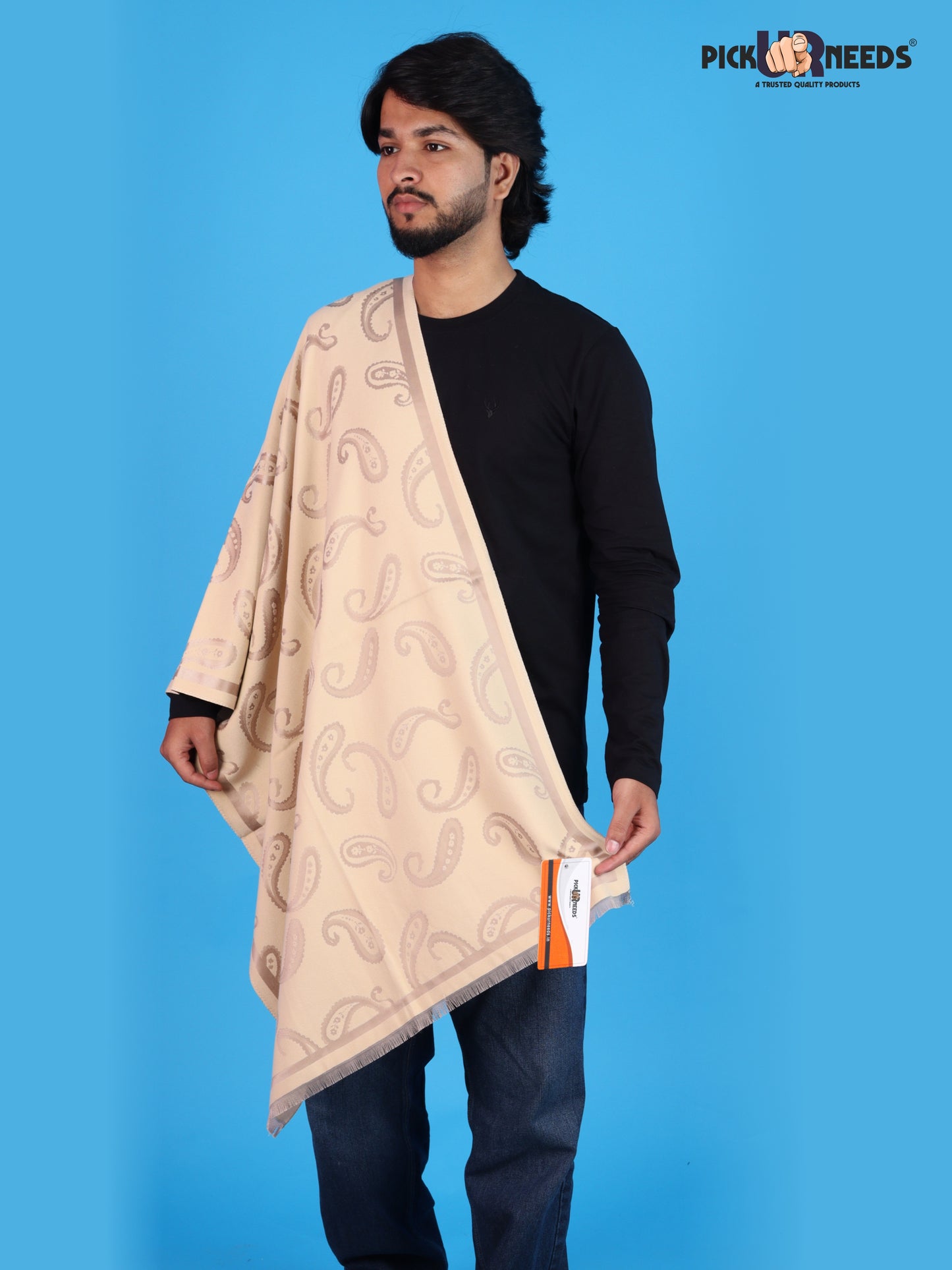 Pick Ur Needs Mens 2-in-1 Shawl & Stole, Elegant Paisley Print Winter Wrap, Lightweight Warm Shoulder Scarf for Boys, Stylish Reversible-Style