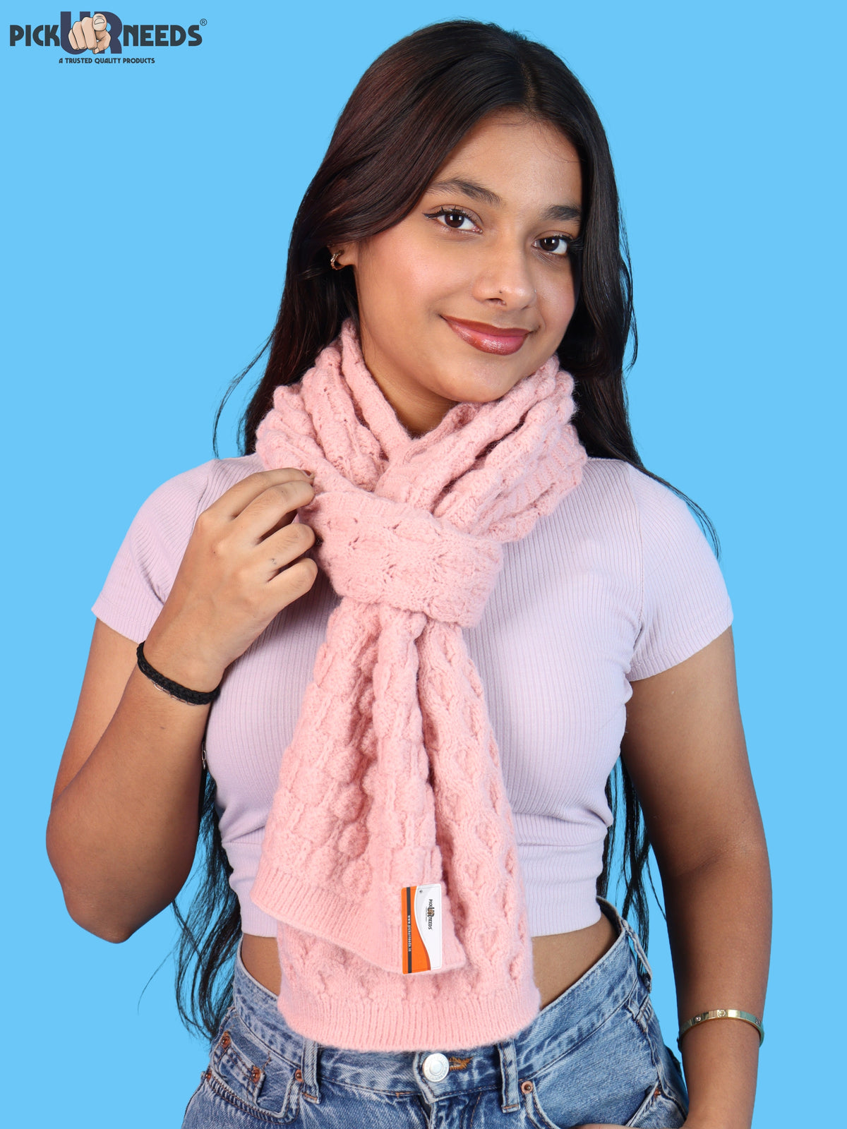 Pick Ur Needs Women and Girls Knitted Winter Muffler, Textured Woollen Scarf with Elegant Woven Pattern, Soft Warm Lightweight Neck Wrap