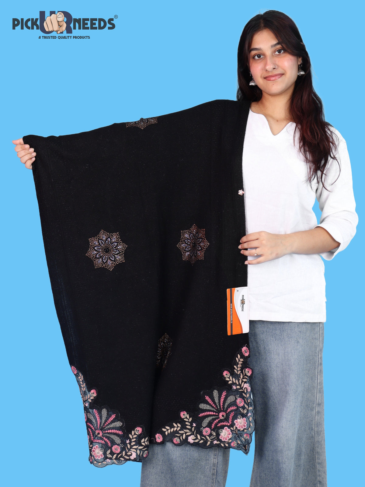 Pick Ur Needs Women & Girls Knitted Woolen Shawl Net Work Floral Border Multi-Style Poncho Shrug Wrap for Wedding Party & Special Occasions