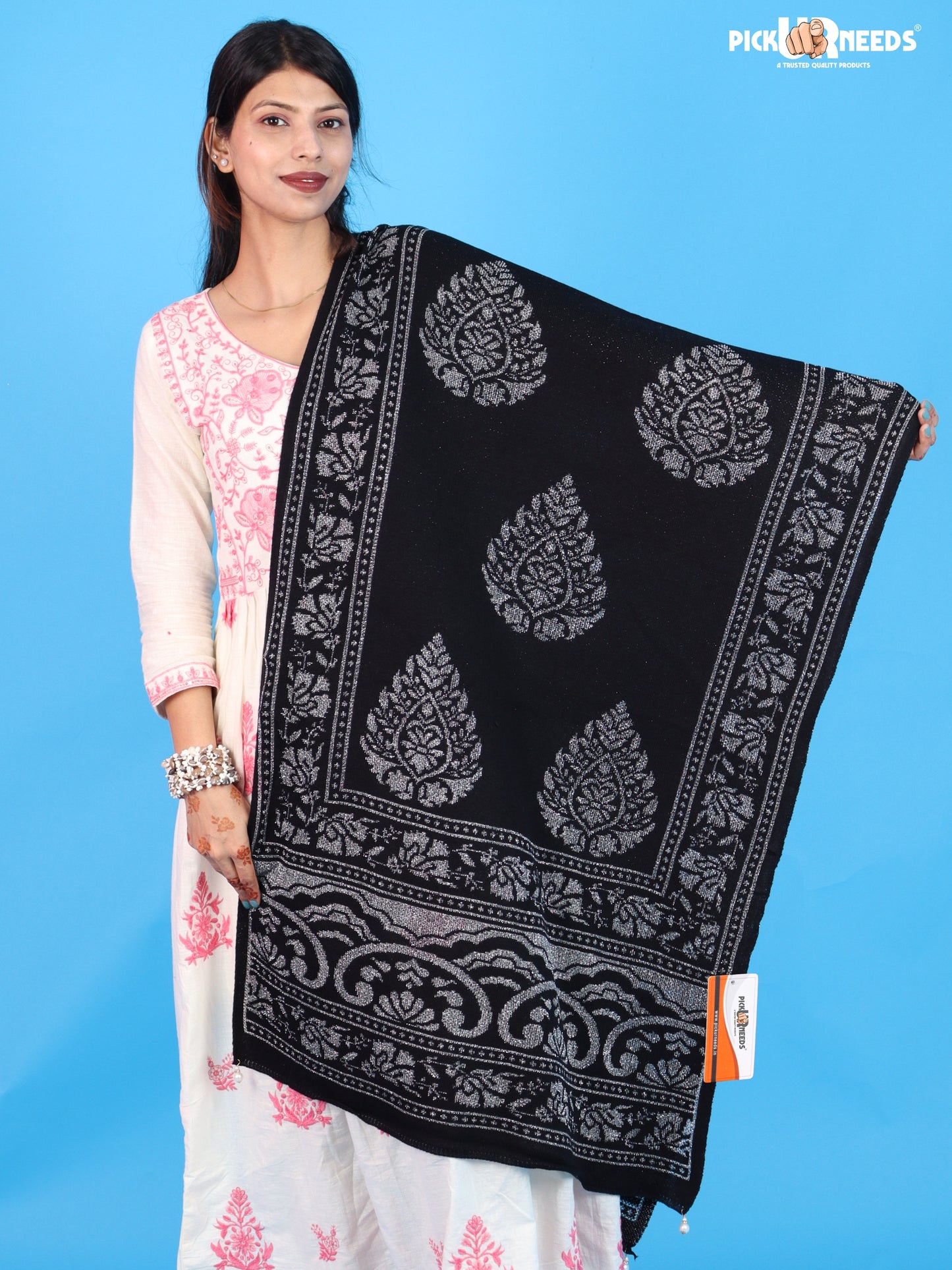 Pick Ur Needs Womens & Girls Soft Knitted Winter Shawl with Elegant Floral & Geometric Pattern, Warm Lightweight Stylish Stole For Ladies