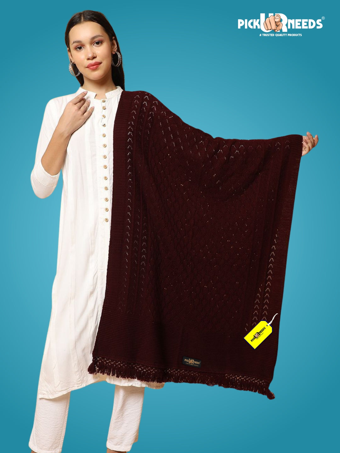 Pick Ur Needs Wool Self Design Women Shawl