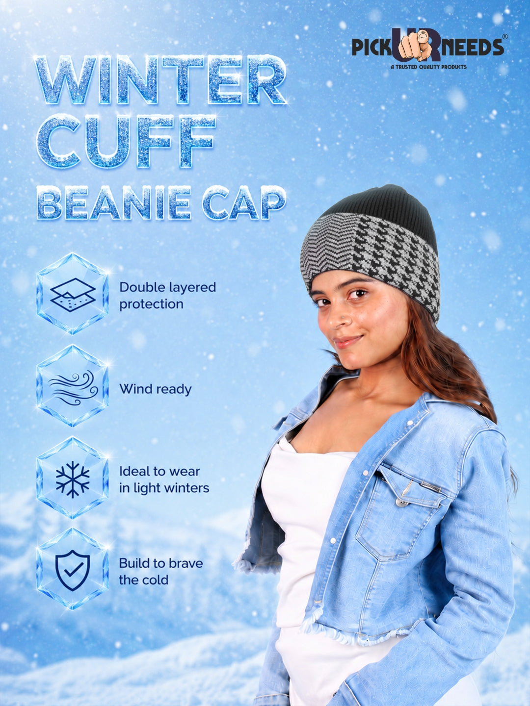 Pick Ur Needs Winter Cuff Beanie Cap – Double-Layered Warm Winter Hat