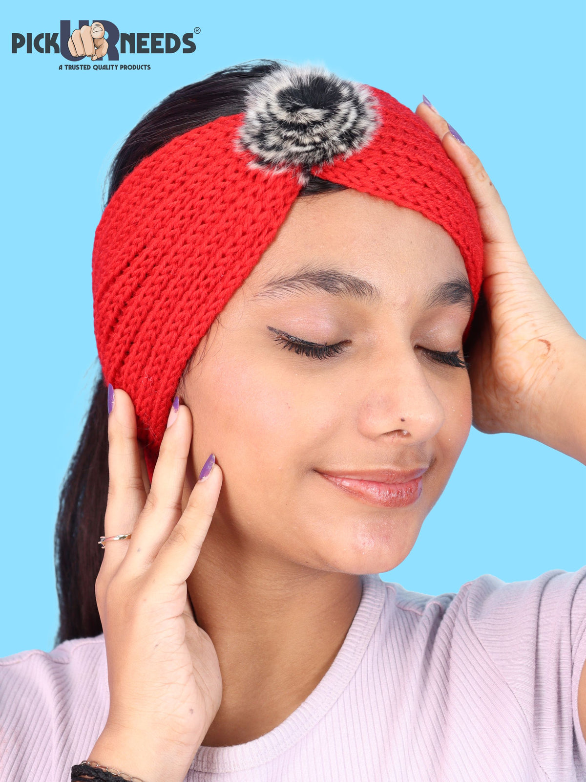 Pick Ur Needs Women & Girls Winter Earmuff Headband Kanpatti with Flower Design Soft Knitted Warm Ear Cover