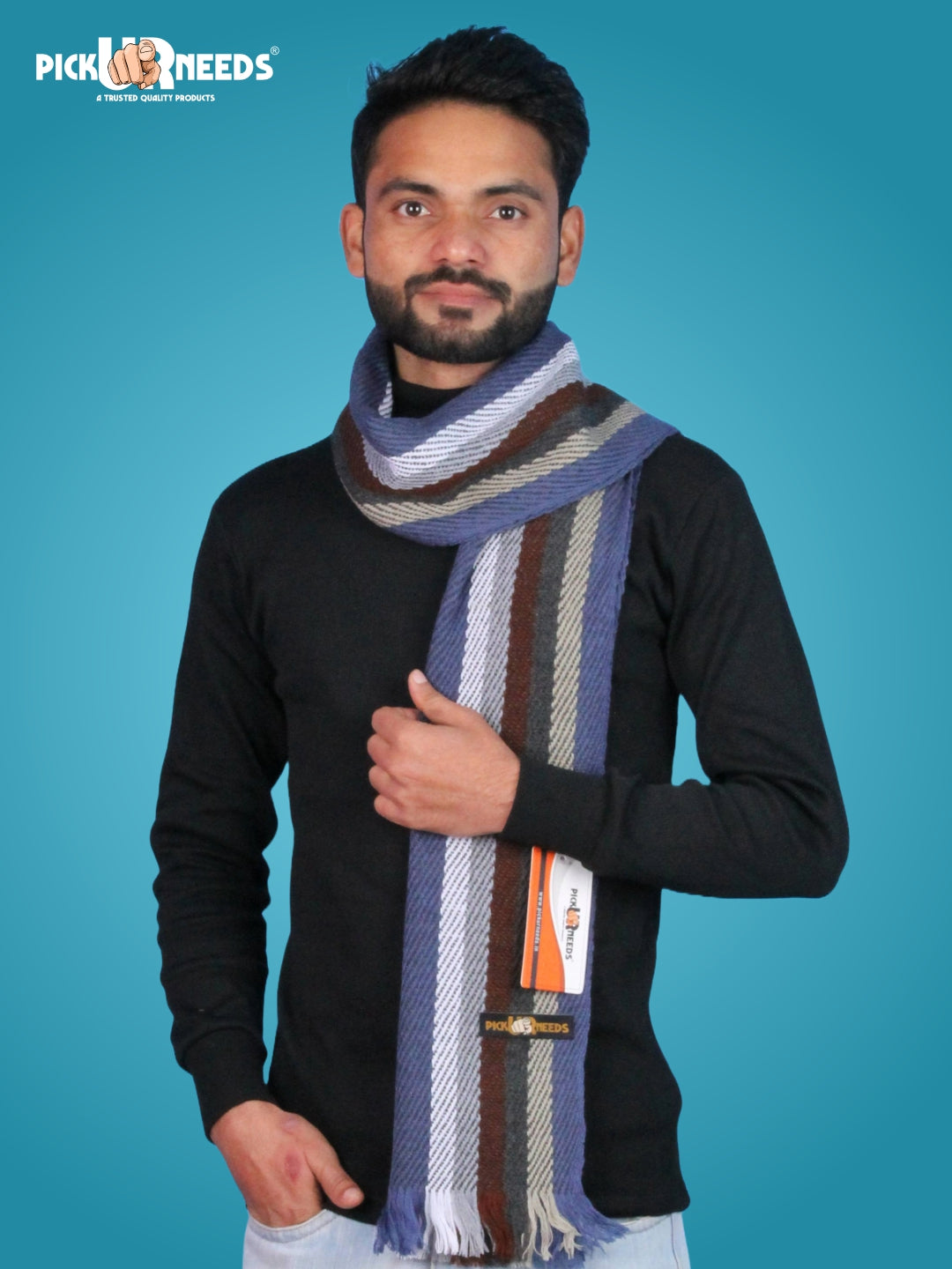 Pick Ur Needs Premium Men's Warm And Stylish Woolen Muffler With Multicolour Stripes And Stylish Tussles Ends