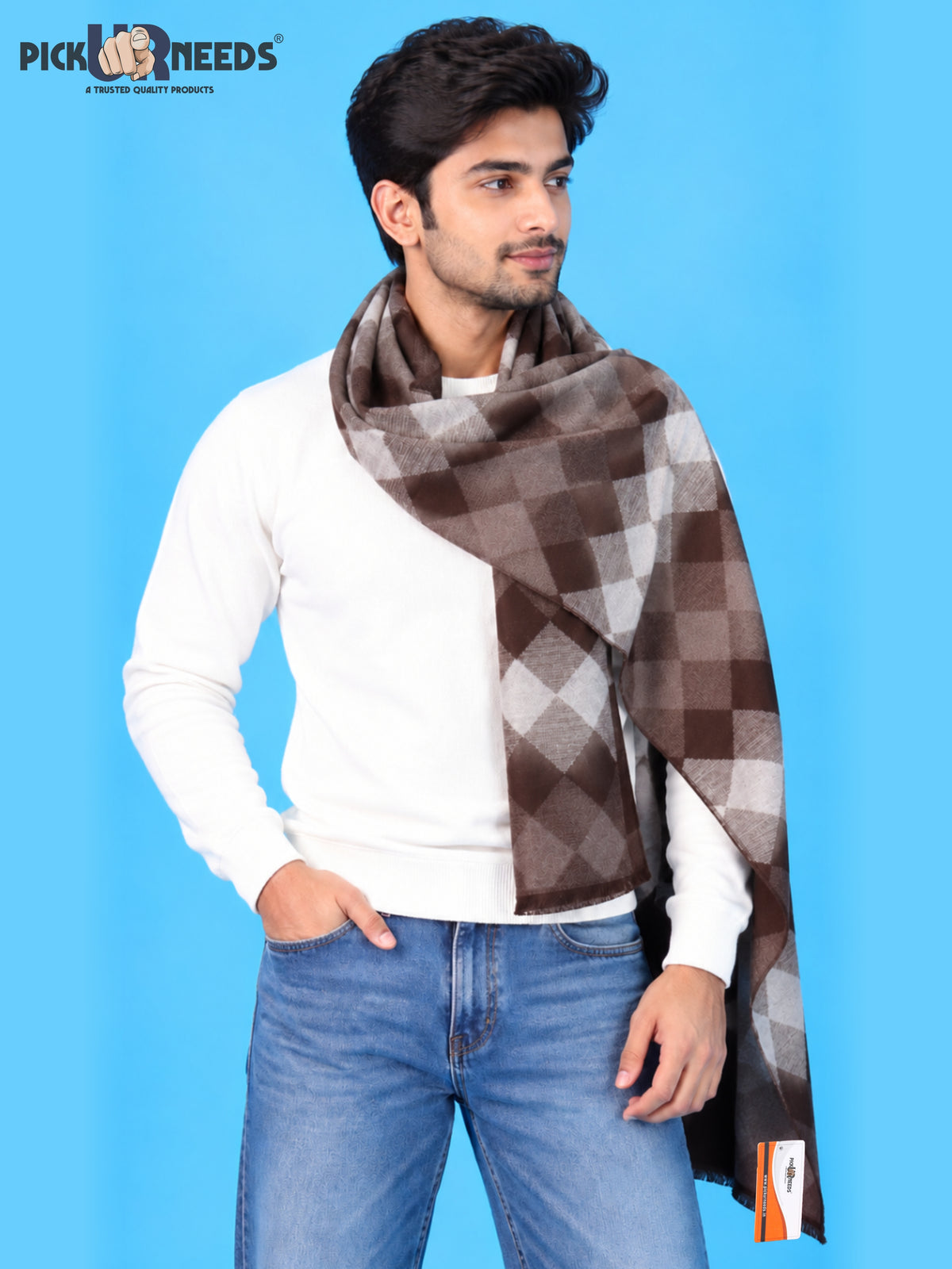 Pick Ur Needs Premium Winter Muffler for Men & Boys Soft & Warm Checkered Design Woolen Style Scarf Stylish Long Neck Wrap for Winter Wear