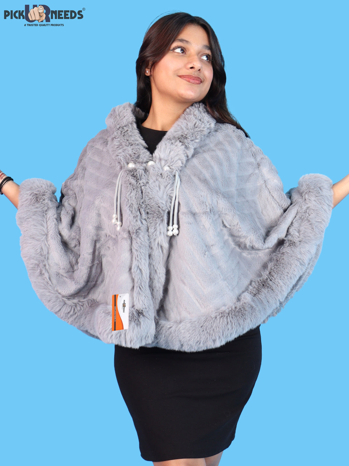 Pick Ur Needs Elegant Faux Fur Womens Shrug with Plush Collar,Soft Warm Winter Cape Poncho, Stylish Fluffy Shoulder Wrap for Ladies & Girls