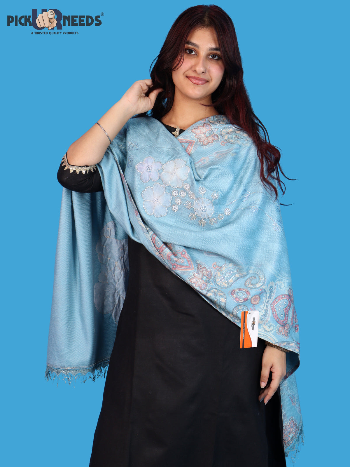 Pick Ur Needs Womens Designer Winter Elegant Floral Embellished Paisley Print Girls Shawl with Decorative Fringe Border