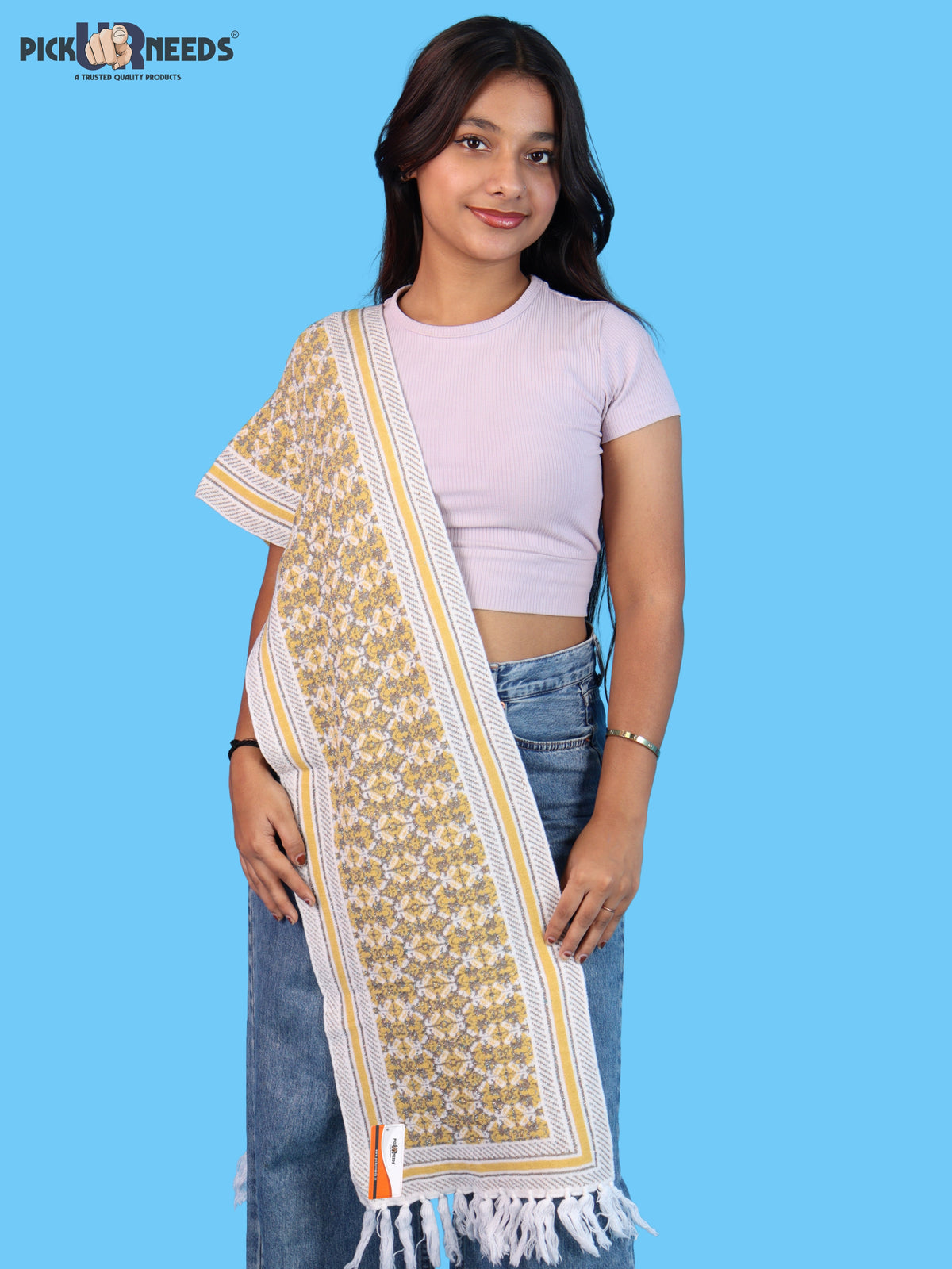 Pick Ur Needs Womens & Girls Super Soft Knitted Woolen Muffler Warm Winter Neck Scarf with Elegant Printed Design & Tassels