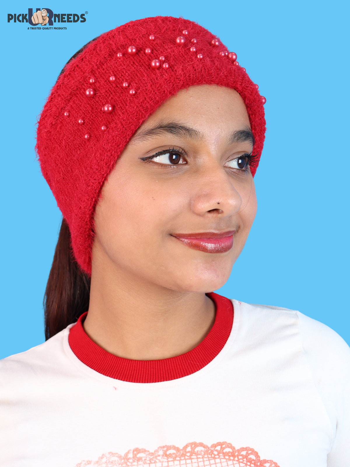 Pick Ur Needs Womens & Girls Soft Woolen Headband with Elegant Pearl Design Warm Stretchable Winter Ear Warmer Kanpatti.