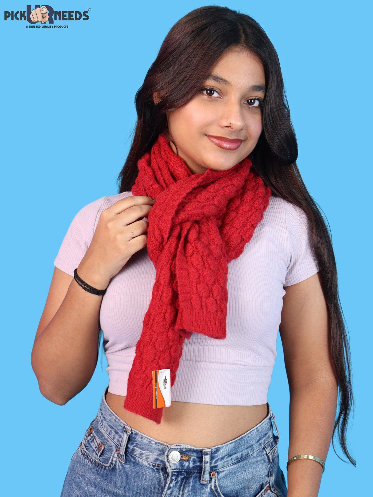 Pick Ur Needs Women and Girls Knitted Winter Muffler, Textured Woollen Scarf with Elegant Woven Pattern, Soft Warm Lightweight Neck Wrap