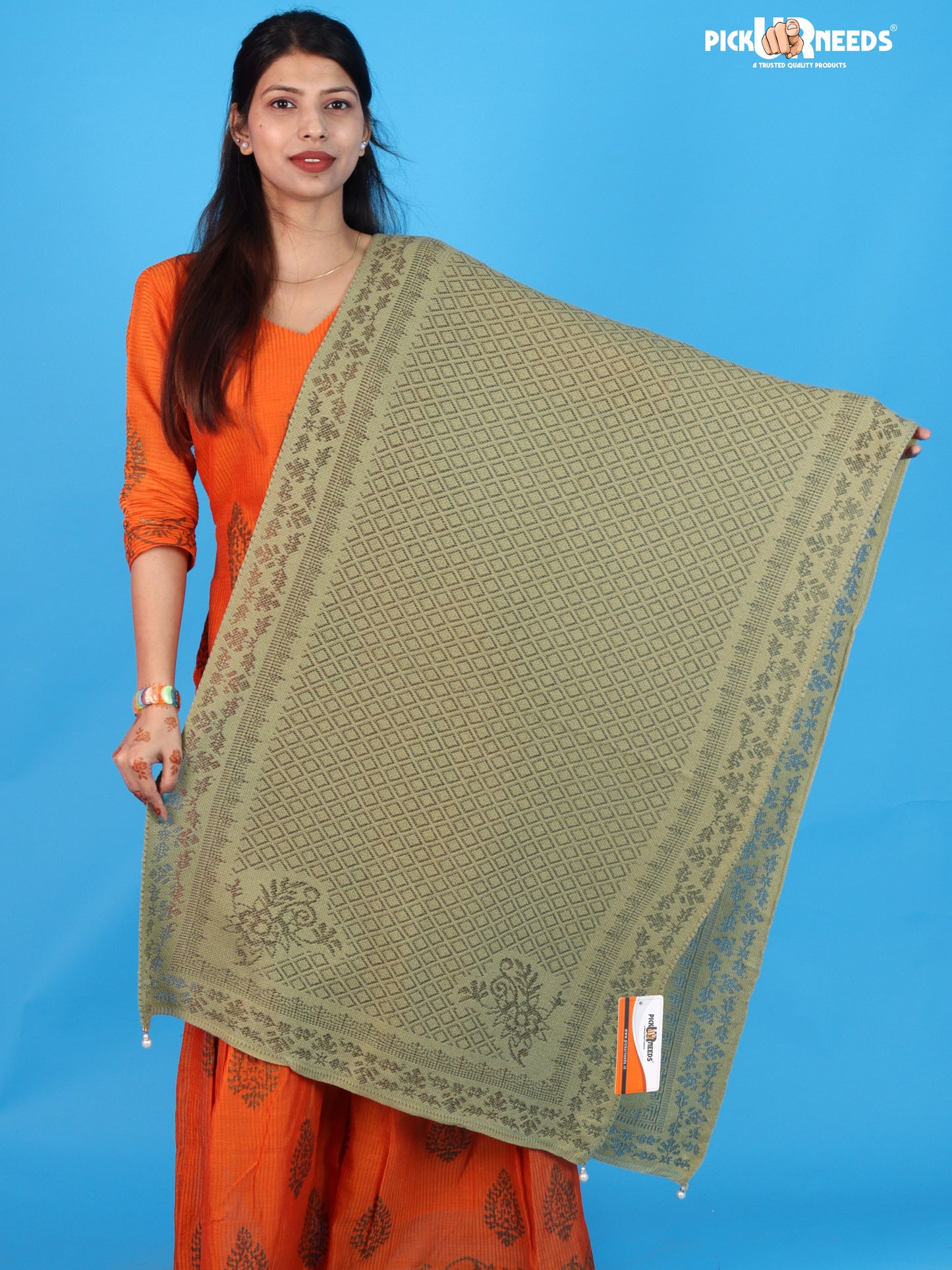 Pick Ur Needs Ladies Printed Winter Shawl with Elegant Pattern Soft Knitted Stole with Designer Border & Tassel Finish Comfortable Shoulder Wrap for