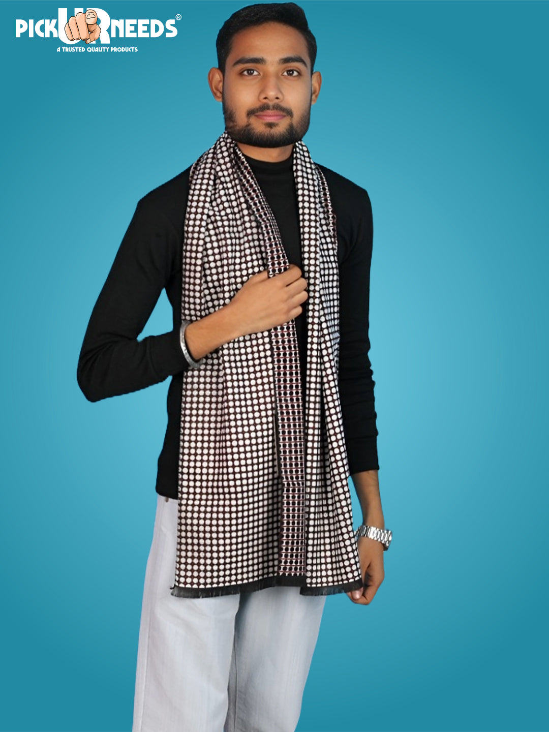 Pick Ur Needs Wool Blend Muffler for Men Soft Winter Scarf with Elegant Checks All-Day Comfort